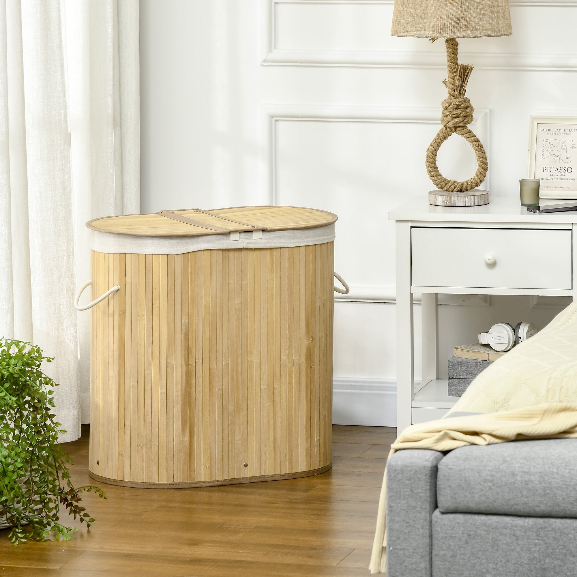 Easycomfort Cesto Portabiancheria a 2 Sezioni, 2 Coperchi e Capacità 100L with Sacca Interna Removibile, 62.5x37x60.5 cm