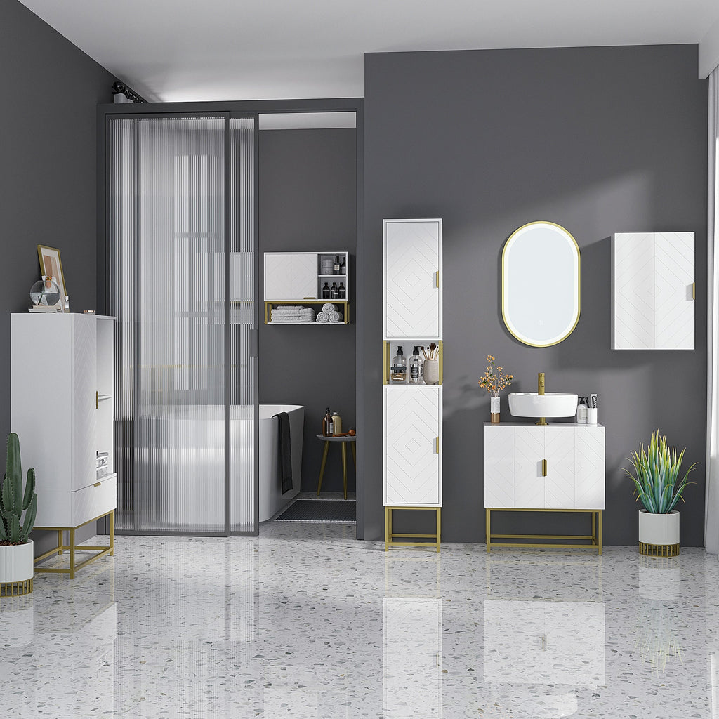 EasyComfort badkamerkolom met 2 kastjes en plank 30x30x170.7 cm wit/goud