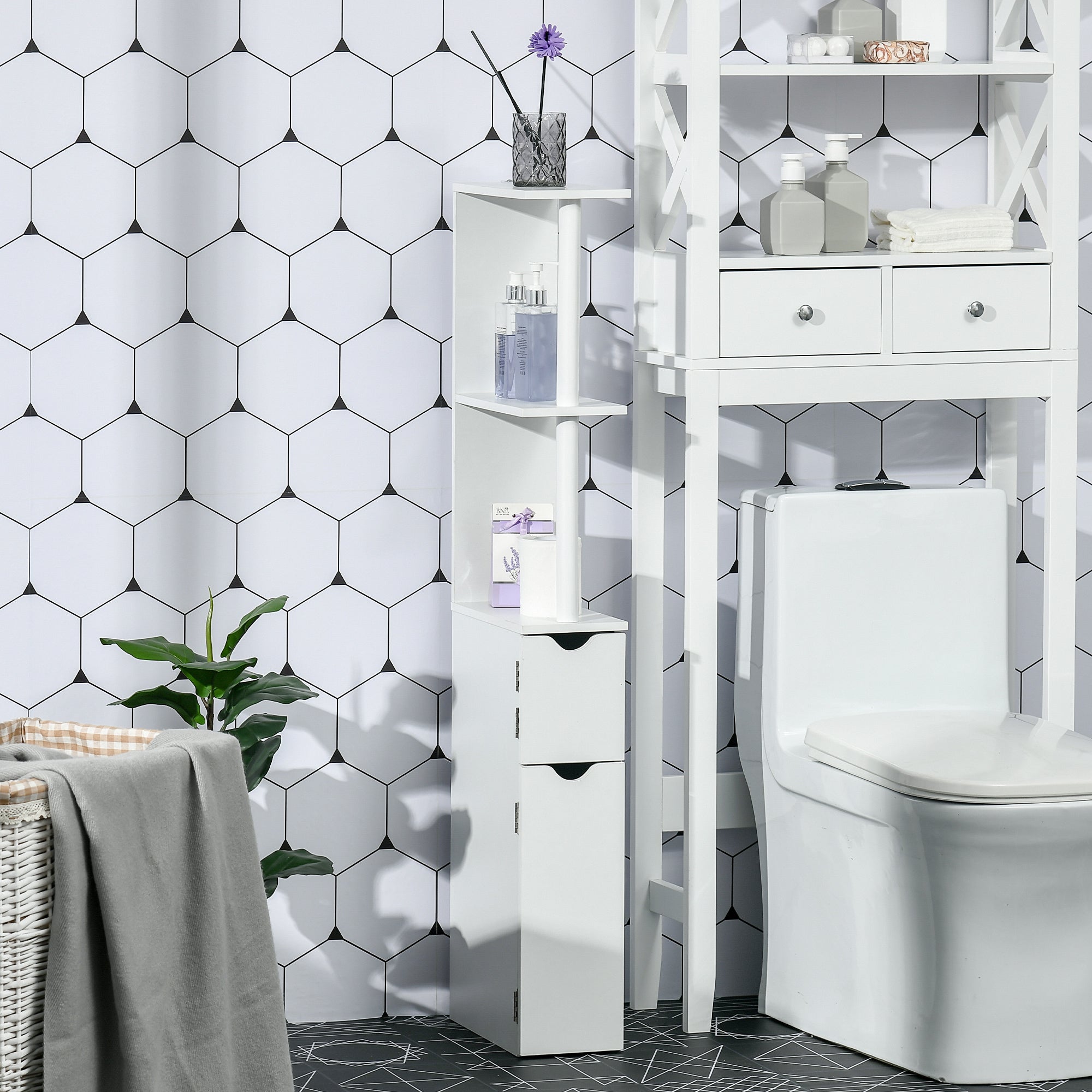 Easycomfort Colonna Bagno with 2 Ripiani e 2 Armadietti, Mobile Alto Salvaspazio 15.2x29.8x118 cm, white