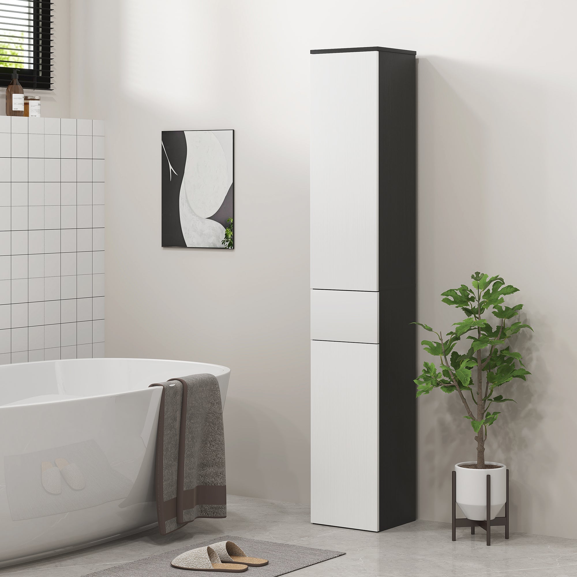 EasyComfort Colonna Bagno Salvaspazio in Legno with 2 Armadietti e Cassetto, 30x28x180 cm, black
