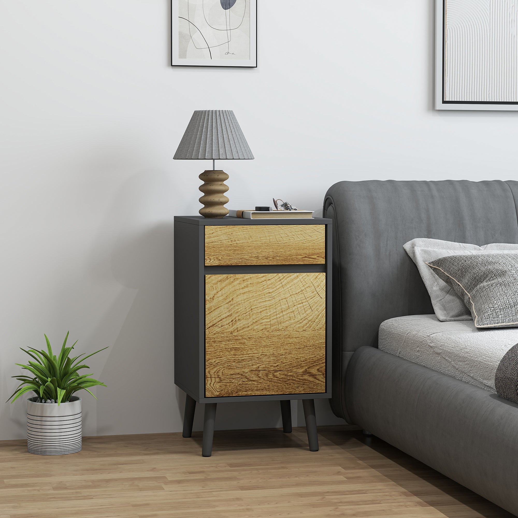 EasyComfort Comodino Nachtkastje met Lade en Kastje 40x39x69 cm
