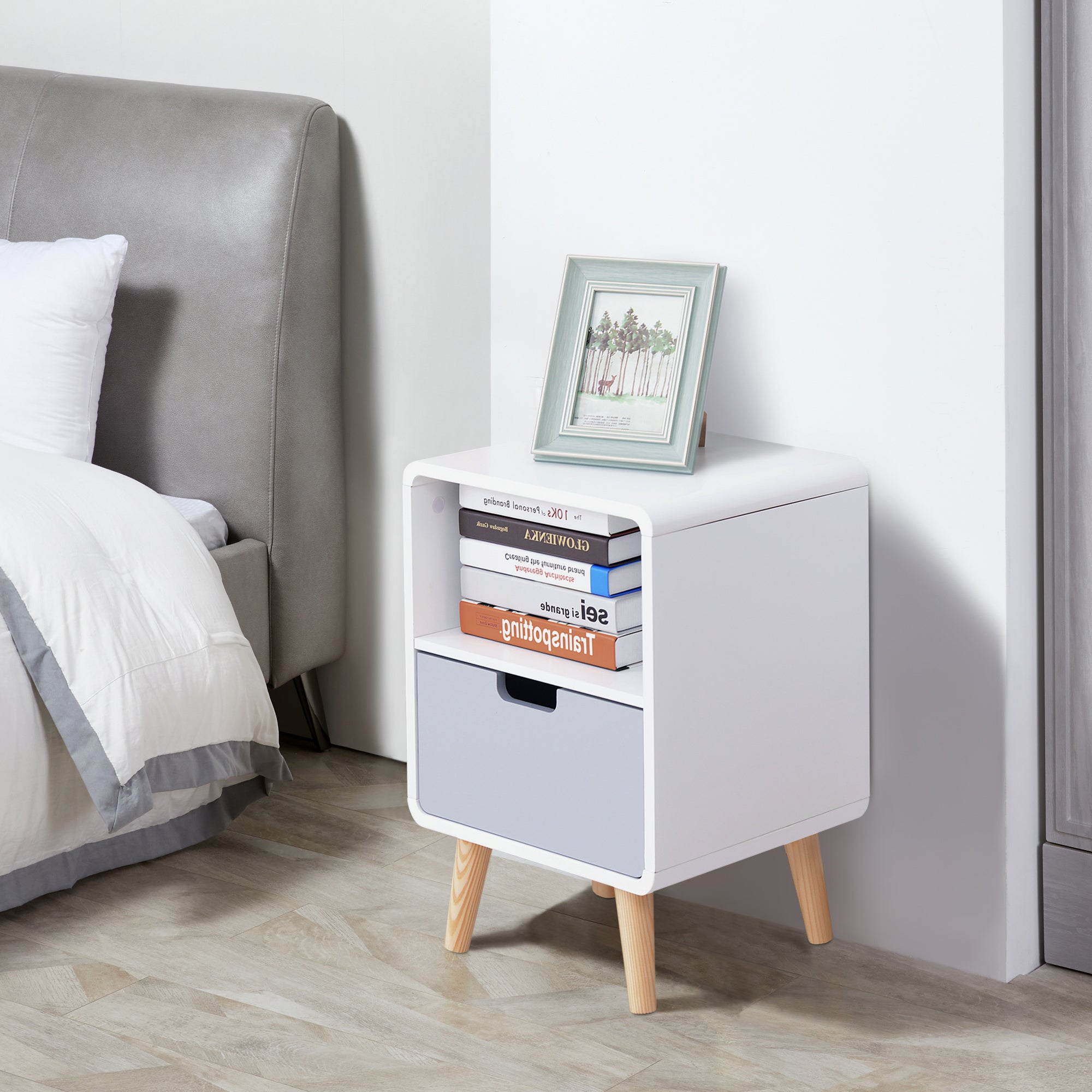 Easycomfort Comodino with Cassetto in MDF e Legno di Pino per Camera da Letto, Soggiorno e Bagno, 40x38x58 cm