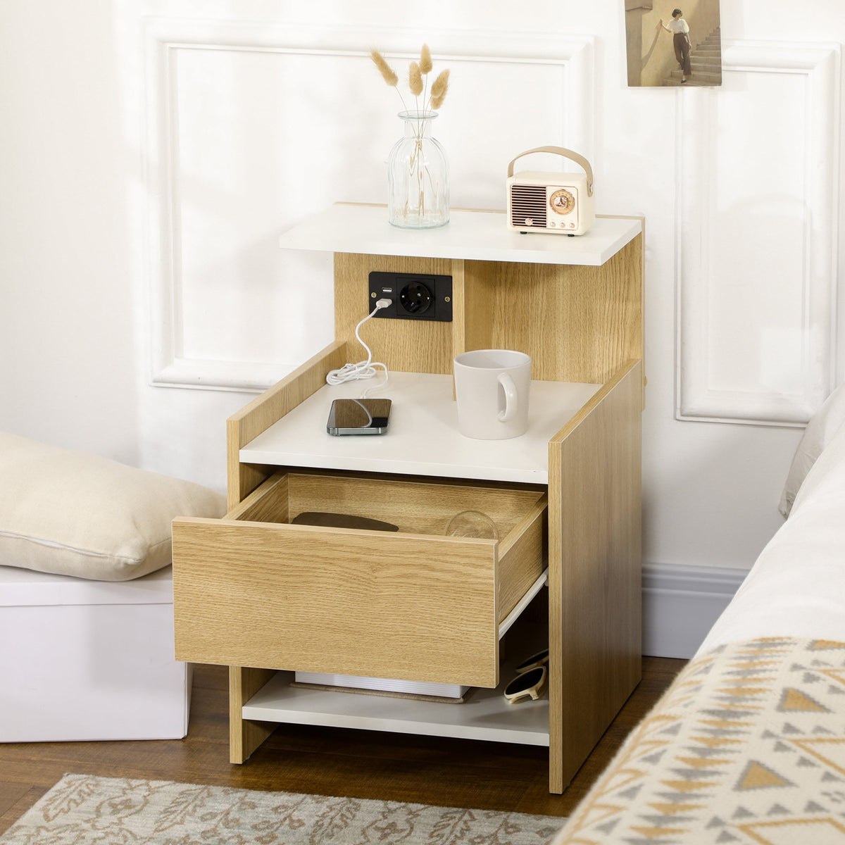 EasyComfort nachtkastje met stopcontact en 2 USB 40x40x60 cm
