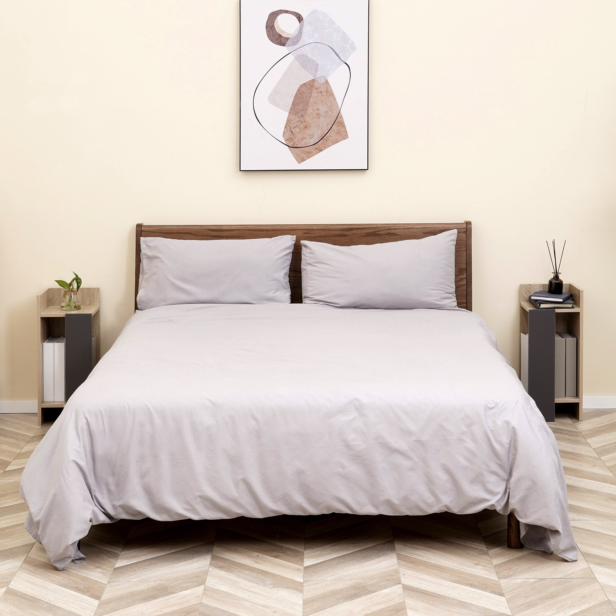 Easycomfort Comodino Moderno Grigio with Ripiano Aperto, Set 2 Pezzi in Truciolato per Camera da Letto e Soggiorno, 27x25x60cm