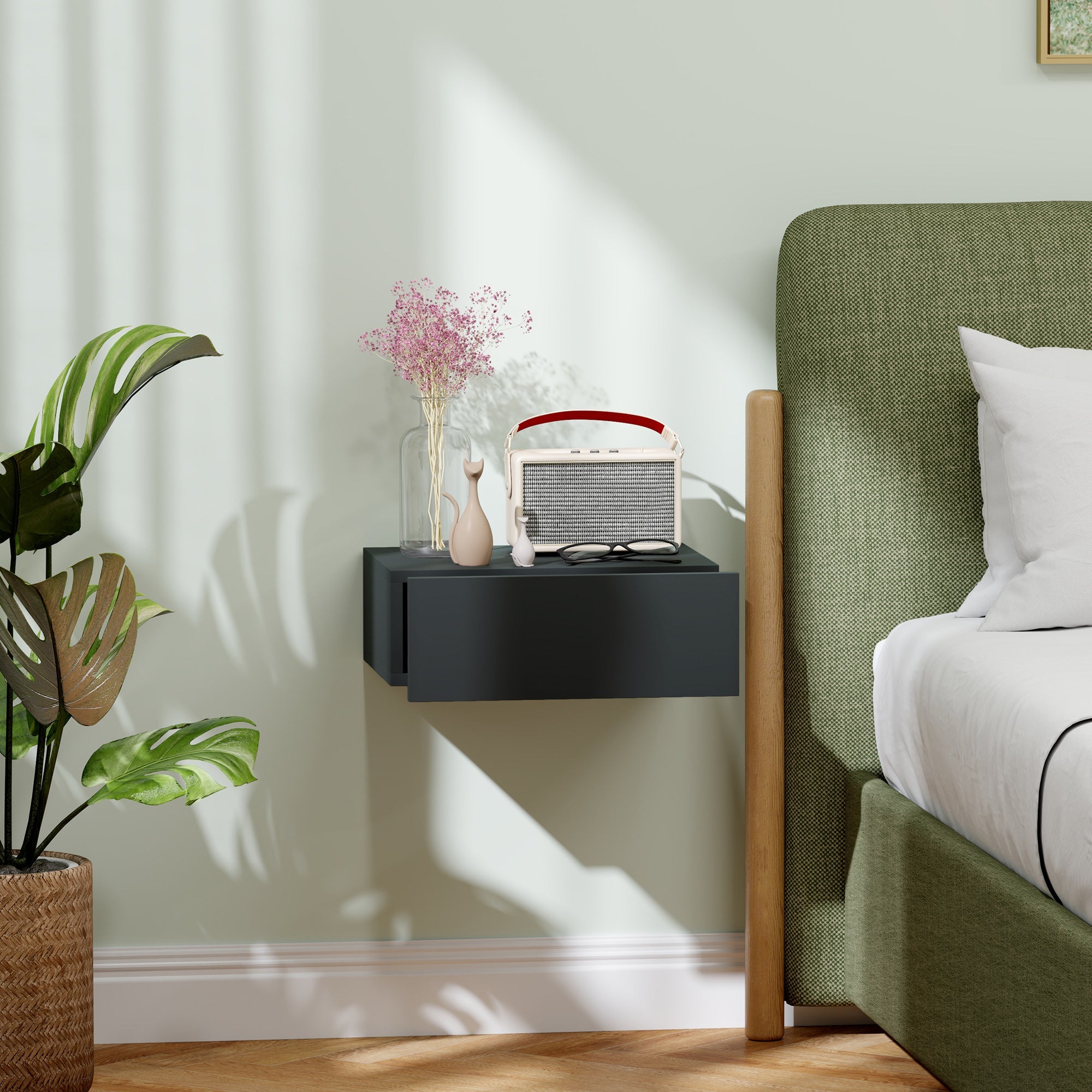 EasyComfort Modern zwevend nachtkastje met lade 40x30x15 cm zwart