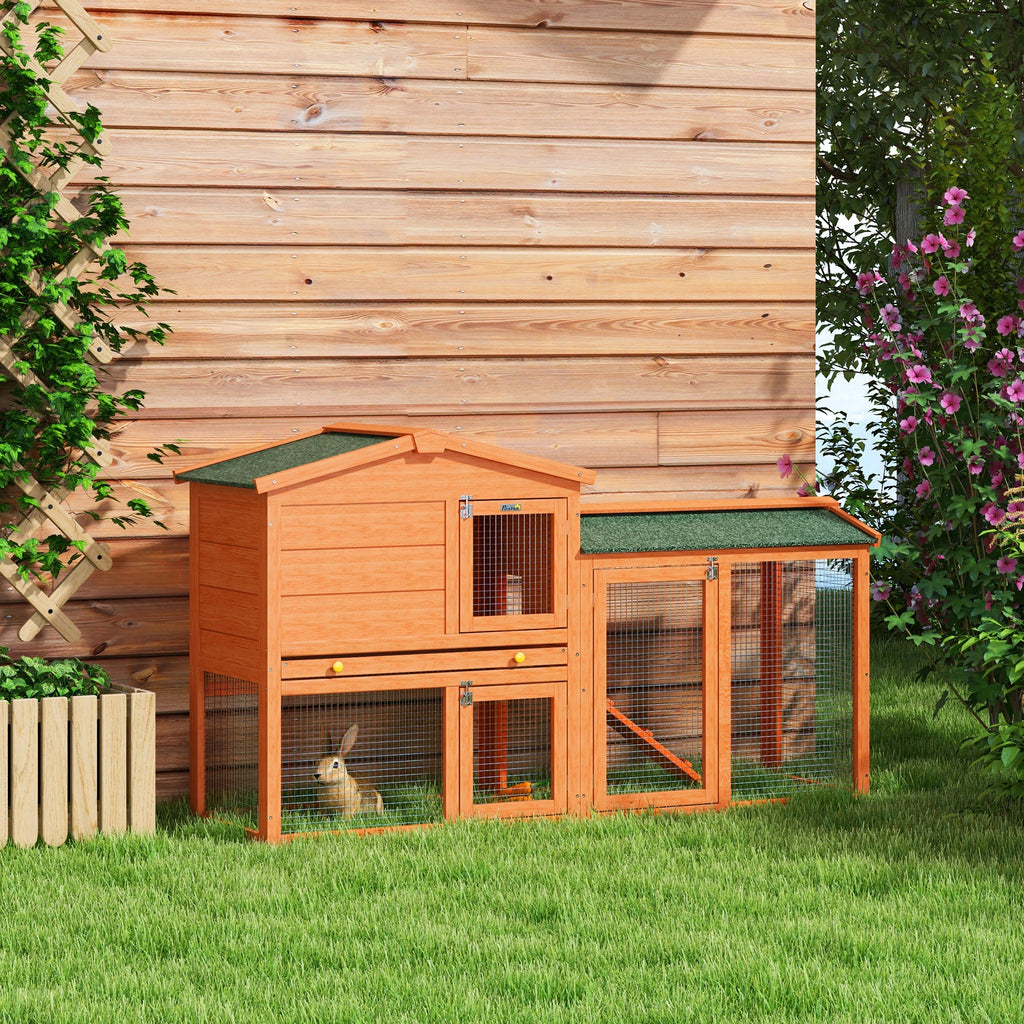 EasyComfort Conigliera a 2 Piani da Esterno in Legno di Abete e Filo di Metallo, 150x45x85 cm, Arancione