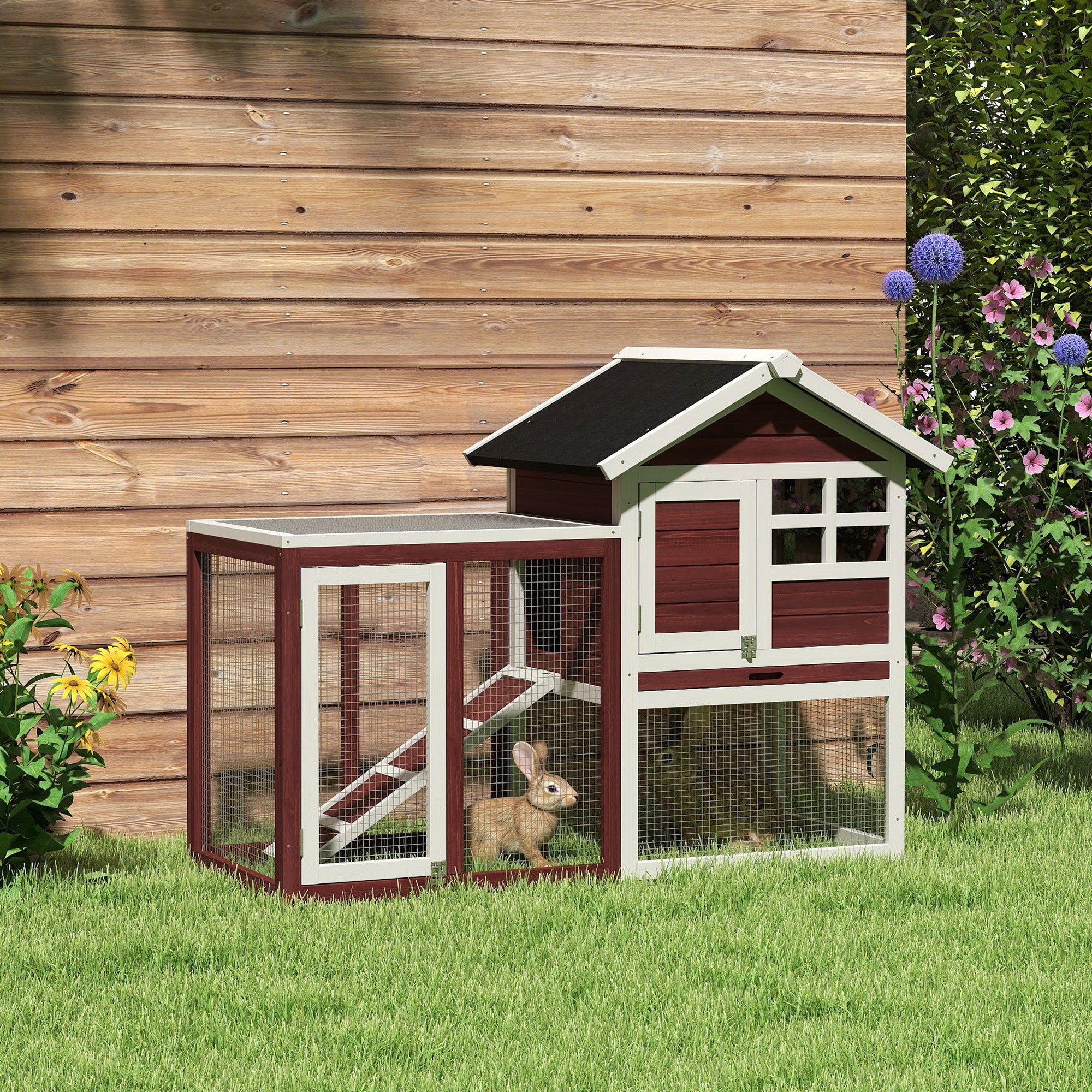 EasyComfort Konijnenhok buiten, hout, 122x62.6x92 cm