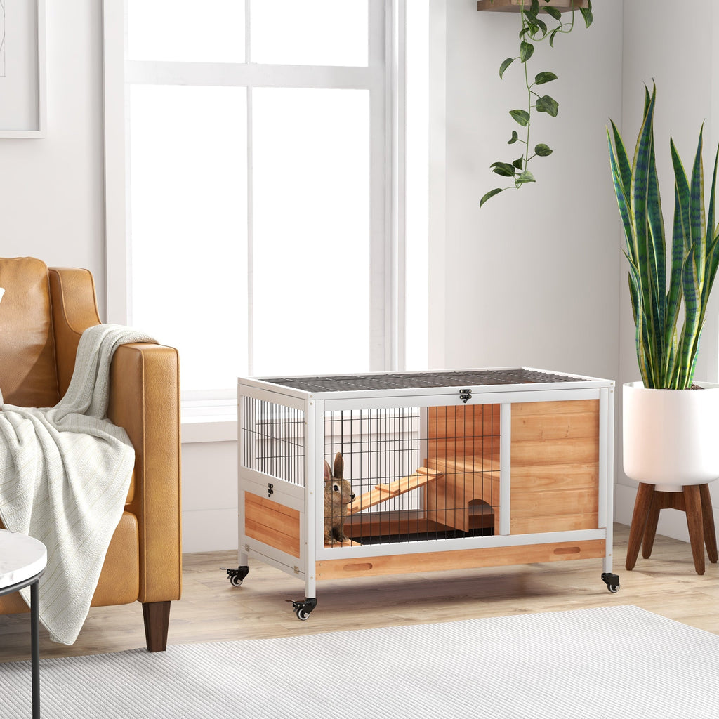 EasyComfort Konijnenhok vurenhout met 4 wielen 90x53x59 cm