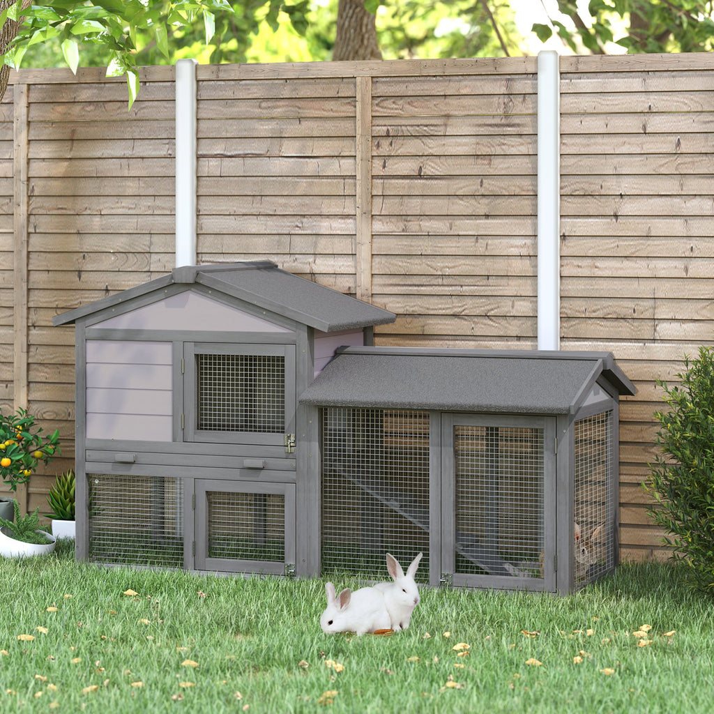 EASYCOMFORT Outdoor Wooden Hutch House with Roof and Fence