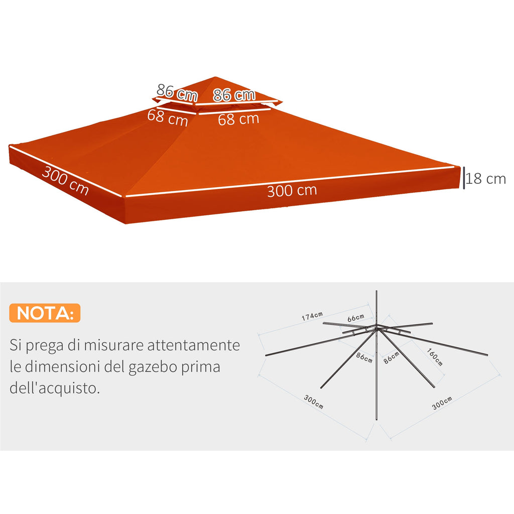 EasyComfort Copertura per Gazebo 3x3 m a 2 Livelli in Poliestere Resistente with 8 Fori di Drenaggio, Rosso Ruggine