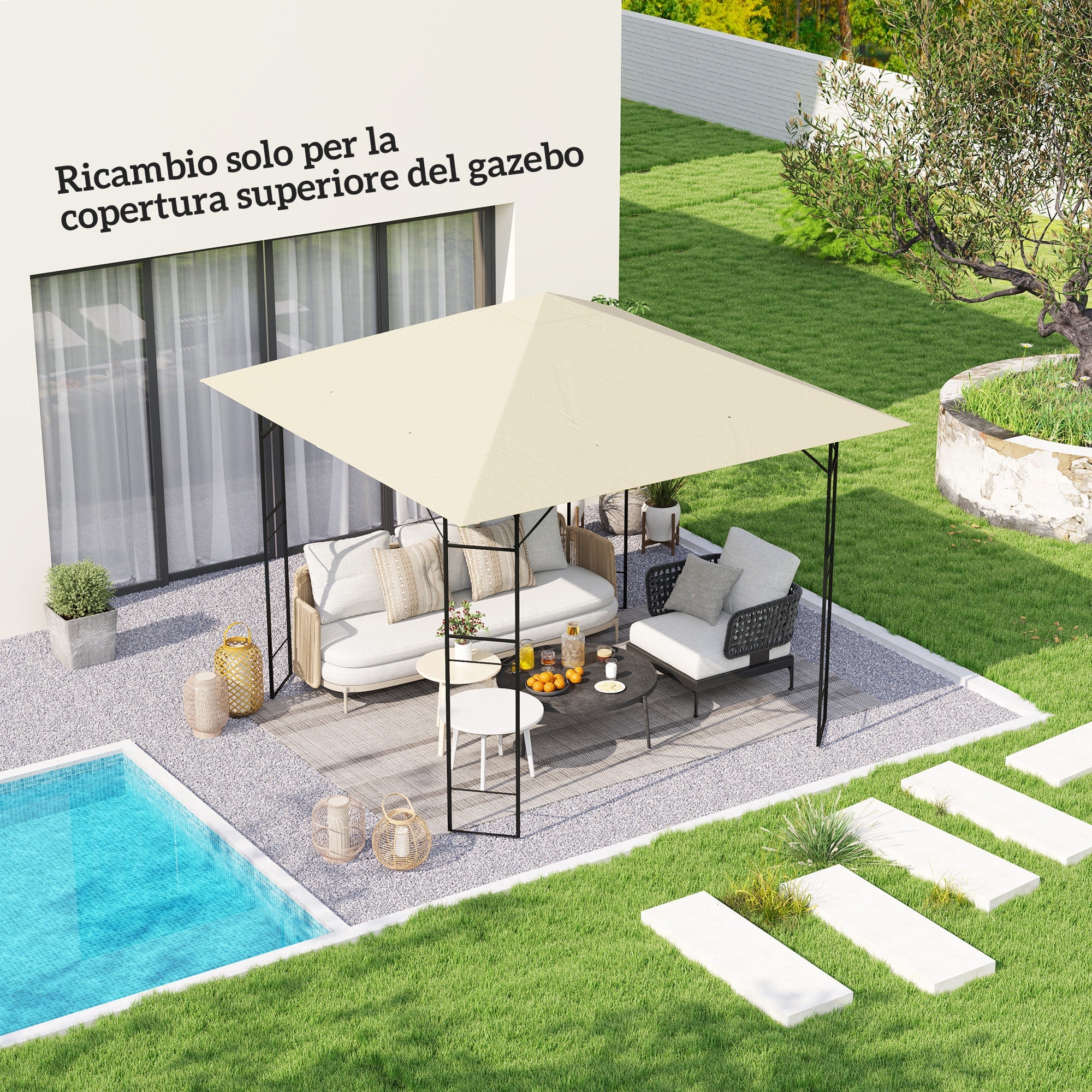 EasyComfort Copertura per Gazebo 3x3 m da Giardino with 8 Fori di Drenaggio, in Tessuto Oxford 600D, white Crema