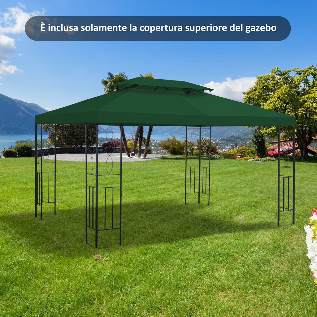 EasyComfort Copertura per Gazebo 4x3 m a 2 Livelli in Poliestere with Cinghie e 10 Fori di Drenaggio, Verde