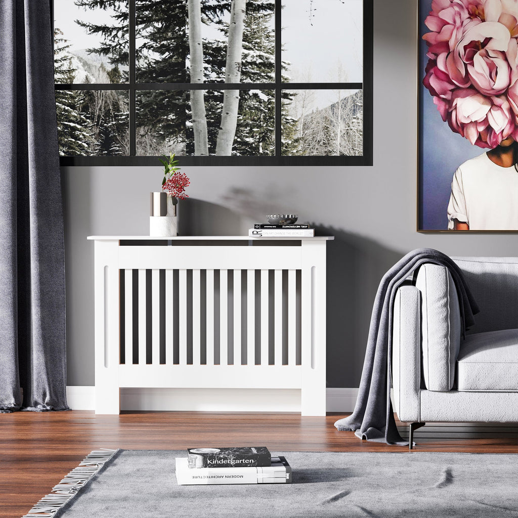 EasyComfort Copritermosifone a Doghe in MDF per Casa e Ufficio, 112x19x81 cm, white