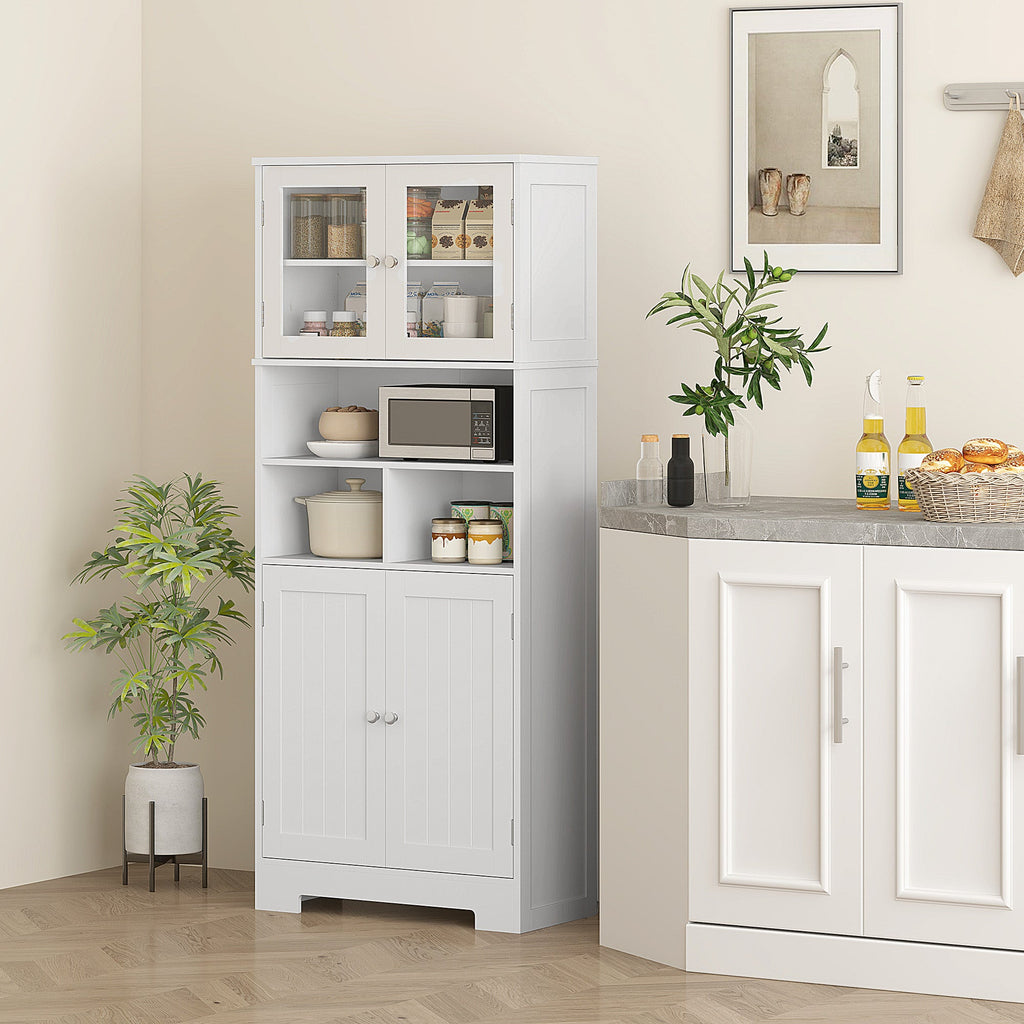 EasyComfort Credenza Cucina keukenkast 60x30x145.5 cm, 2 deurtjes, 3 open vakken, wit
