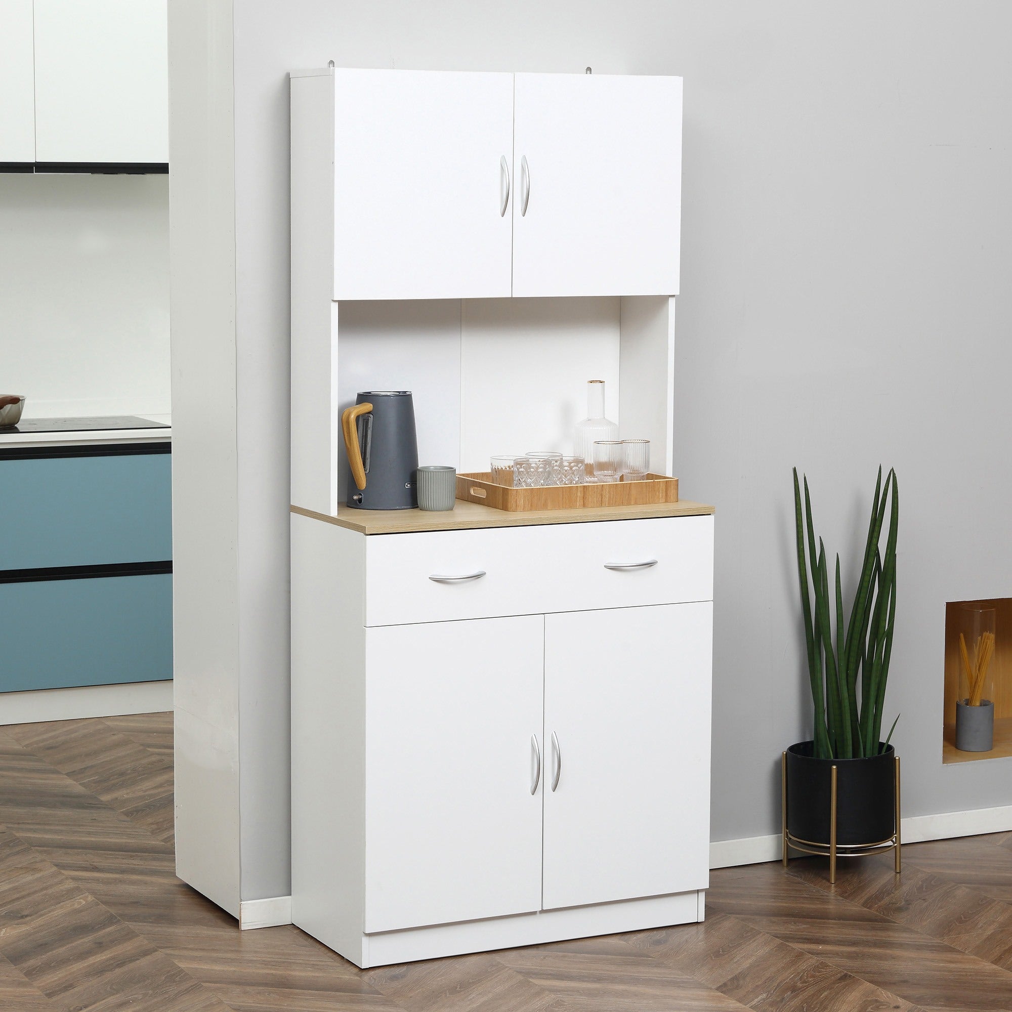 Easycomfort Credenza Cucina with Armadietti a 2 Ante e Cassetto in Legno, 80x40x180cm, white