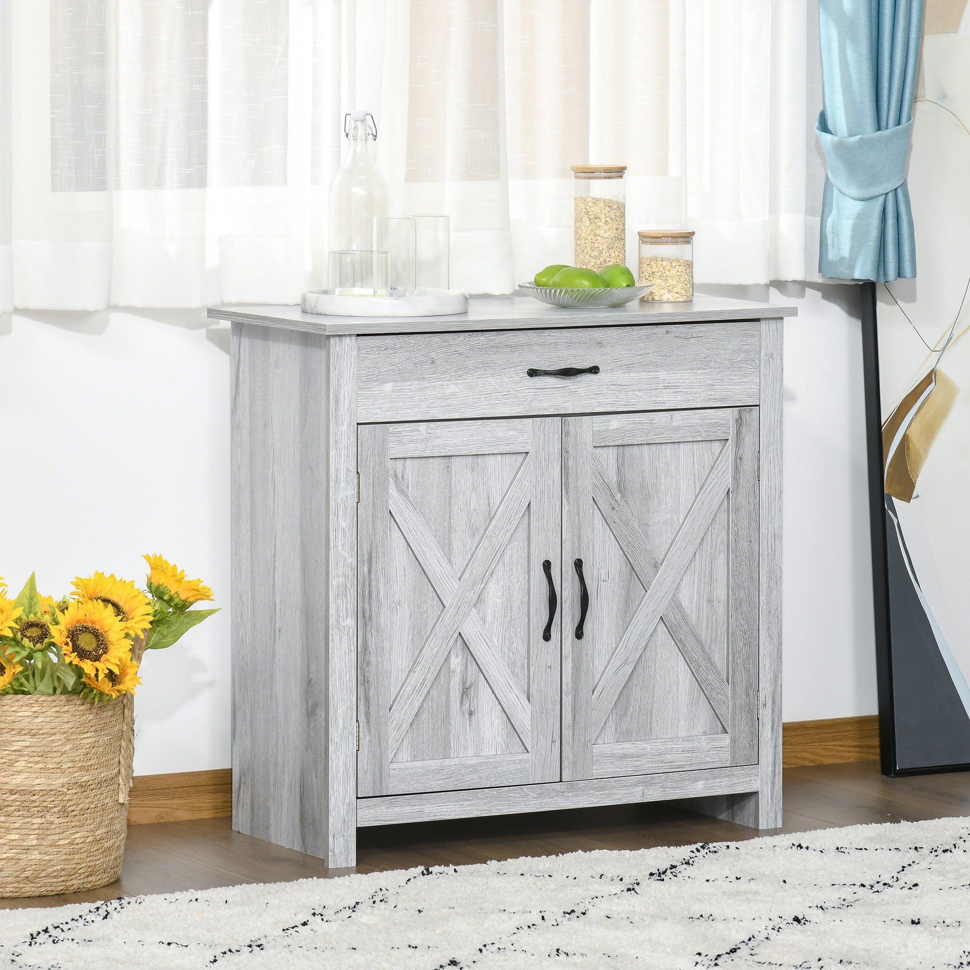 EasyComfort Credenza Cucina Country with Armadietto a 2 Ante e Cassetto, 80x39.7x80cm, Grigio