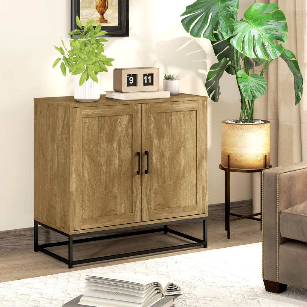 EasyComfort Credenza da Soggiorno a 2 Livelli with Ripiano Regolabile, in Legno e Acciaio, 80x40x78 cm, Marrone e black