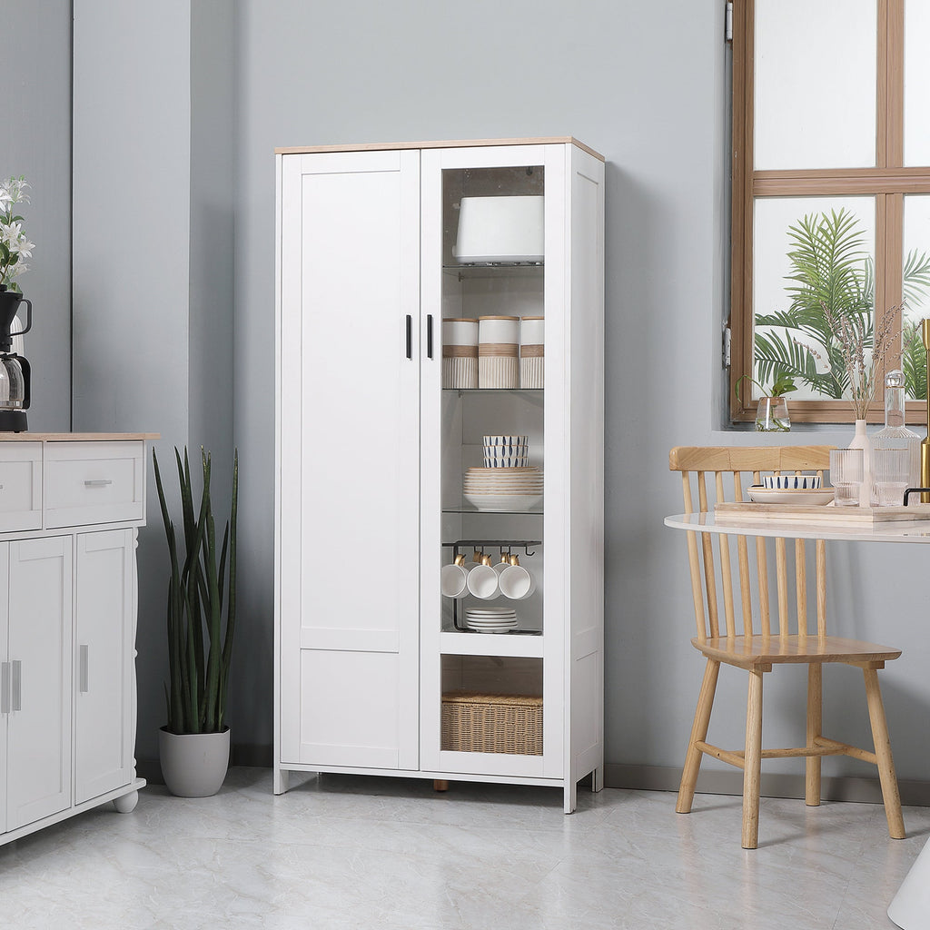 Easycomfort Credenza Moderna a 2 Ante with Mensole Regolabili in Legno e Vetro, 76x36x160cm, white