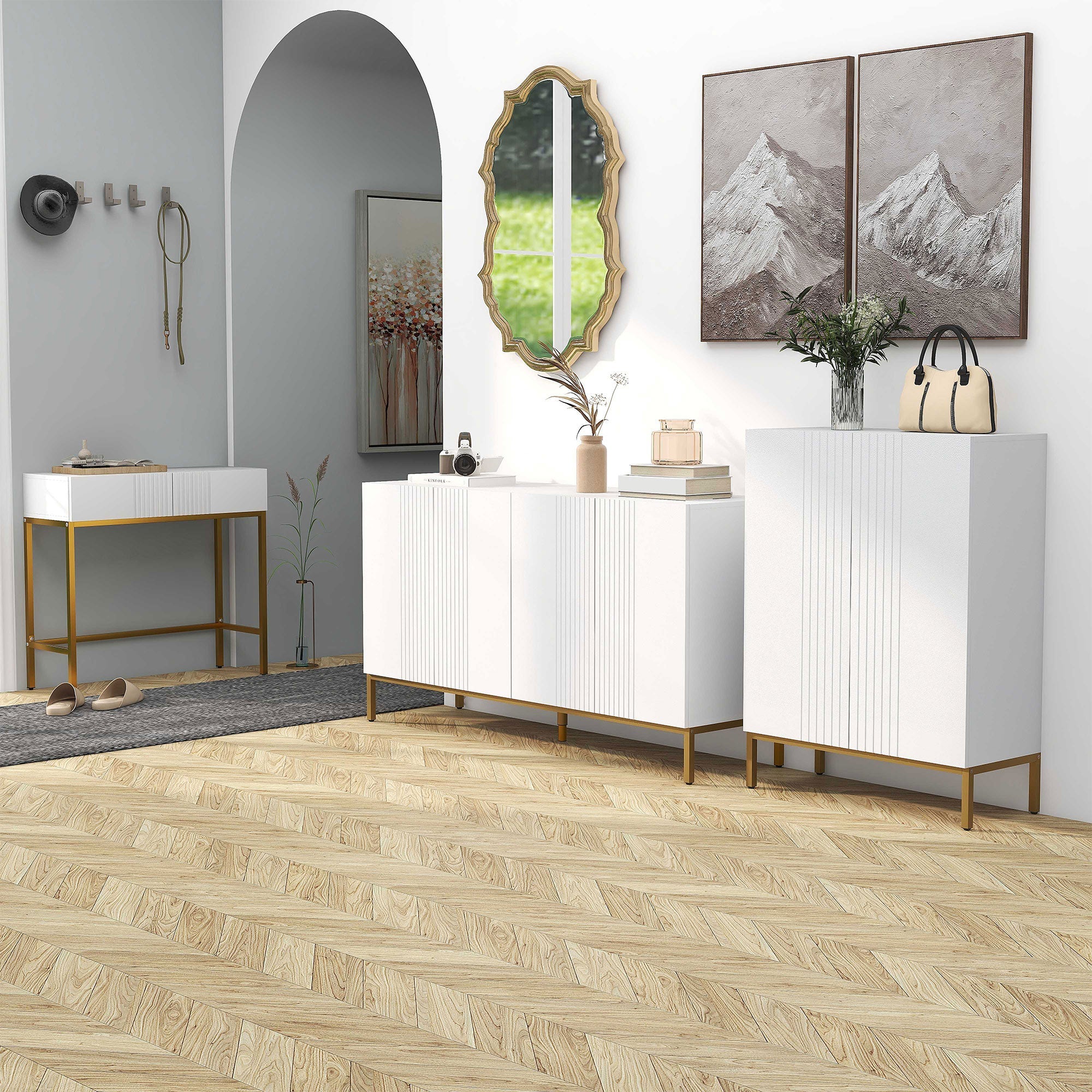 EasyComfort Credenza Moderna 4-deurs dressoir 140x40x75 cm wit/goud