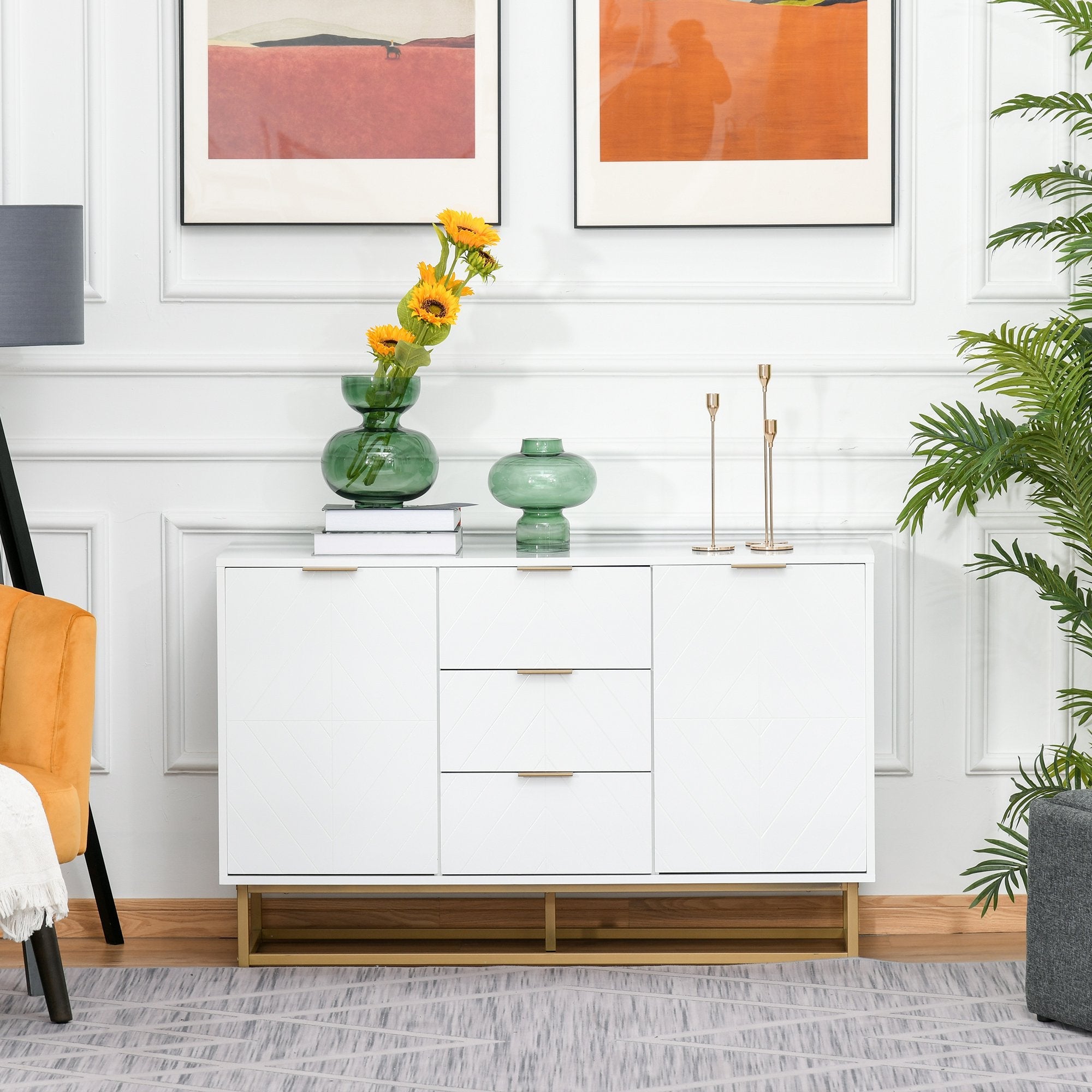 Easycomfort Credenza Moderna Bianca, Credenza Bassa Buffet per Cucina o Sala da Pranzo with 3 Cassetti e 2 Ante, 120x40x76cm