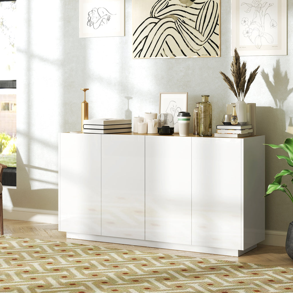 EasyComfort Credenza Moderna with Armadietti a 2 Ante, Chiusura Ammortizzata e Ripiani Regolabili, 140x40x75cm, white Lucido