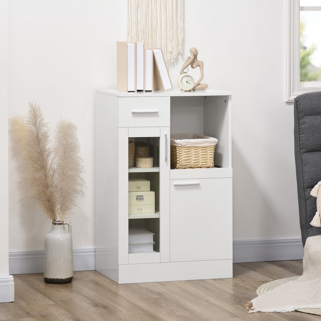 Easycomfort Credenza Moderna with Armadietti e Cassetto in Legno e Vetro, 60x40x95cm, white