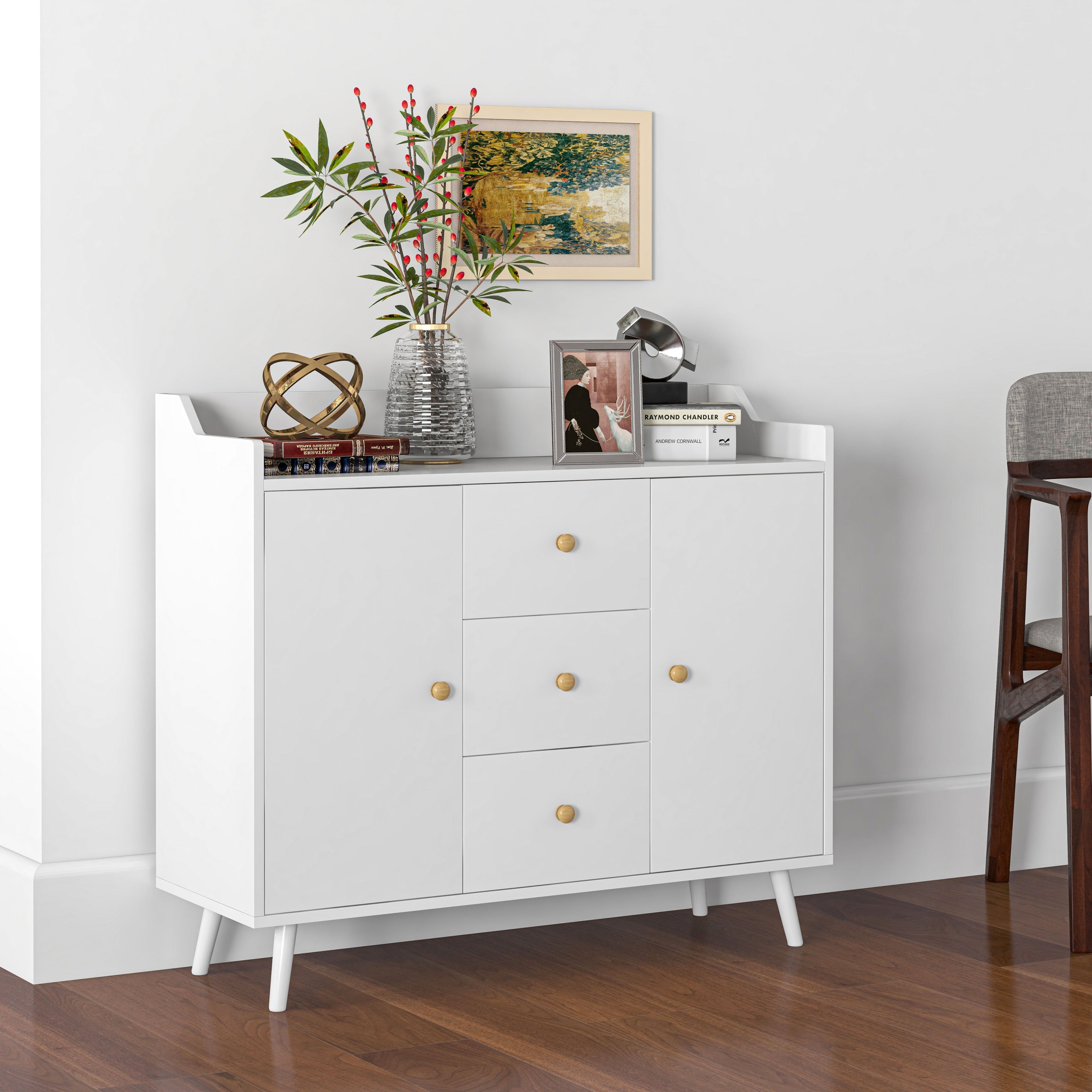 EasyComfort Dressoir modern, 3 lades & 2 deuren, 90x32x80 cm, wit