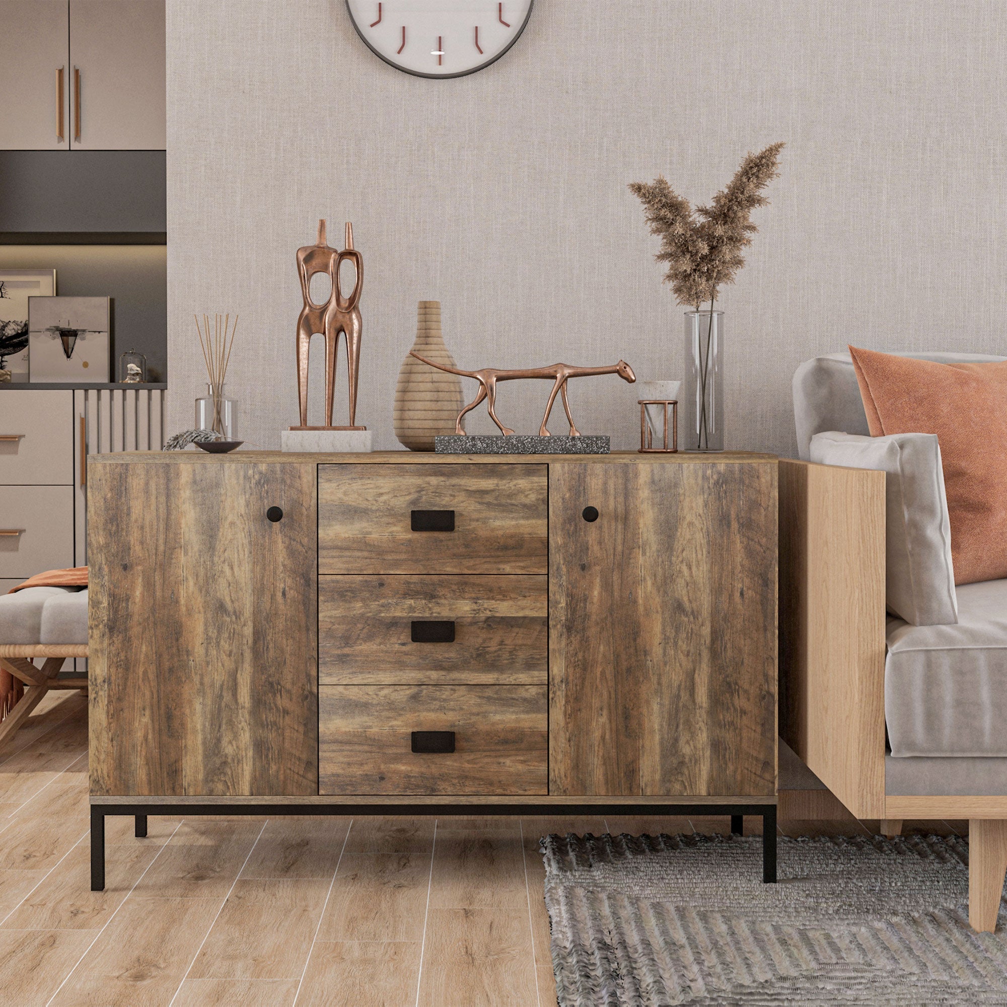 EasyComfort Dressoir modern 120 x 39.5 x 77 cm, 2 deuren, 3 lades