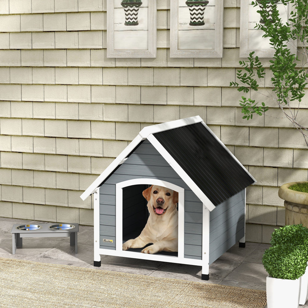 EasyComfort Cuccia per Cani in Legno da Esterno, Casetta per Cani Grandi con Pavimento Rimovibile, 84x99x87cm, Grigio