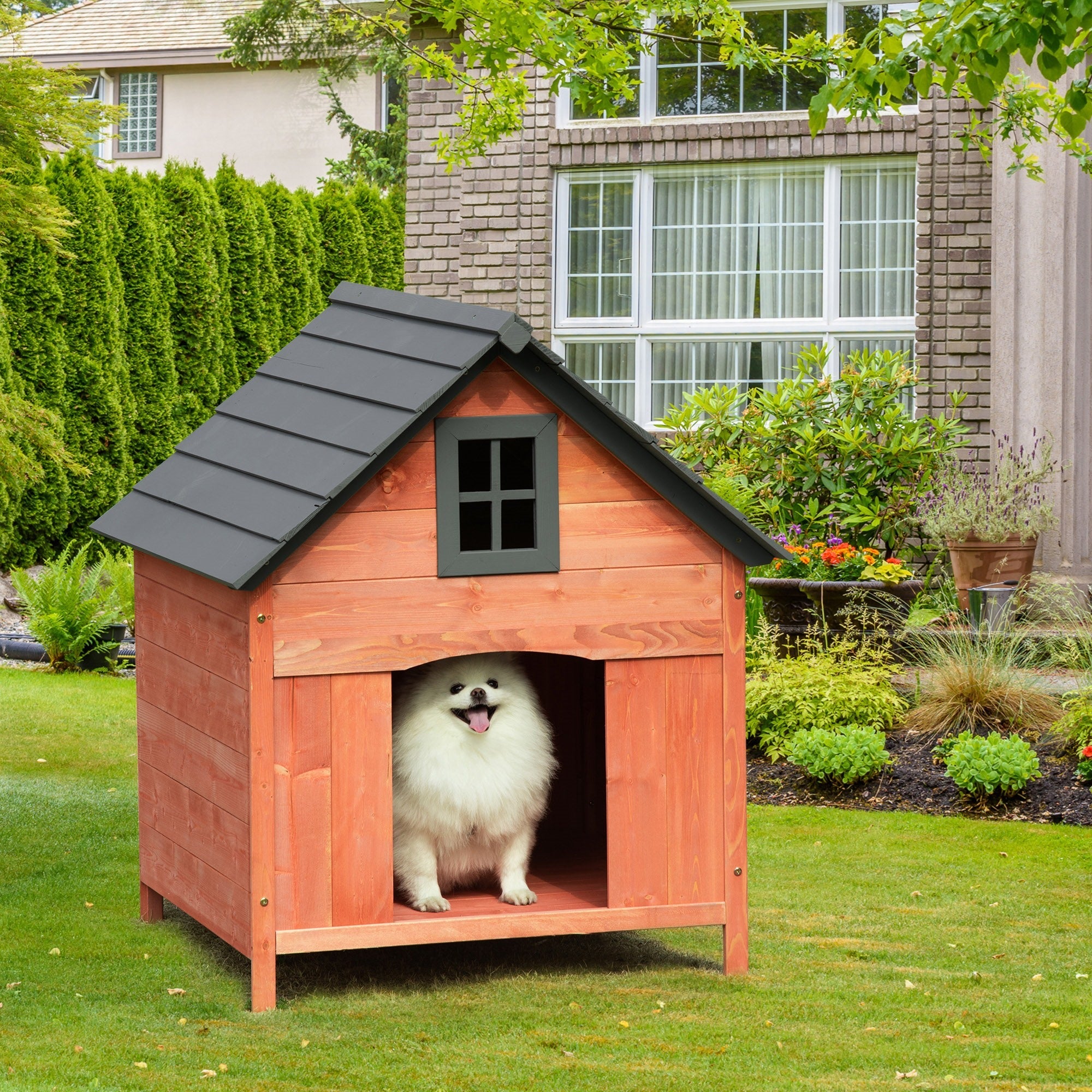 EASYCOMFORT Raised Kennel for Dogs up to 30 kg in Wood 81.3x91.5x98.5 cm