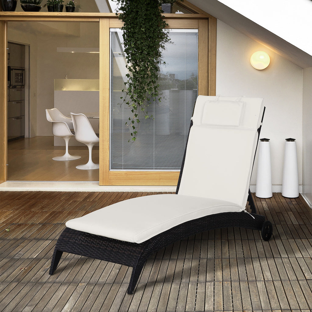 EASYCOMFORT Cushion for Deckchairs, Garden Sun Lounger, Cream White, 198x53x5cm