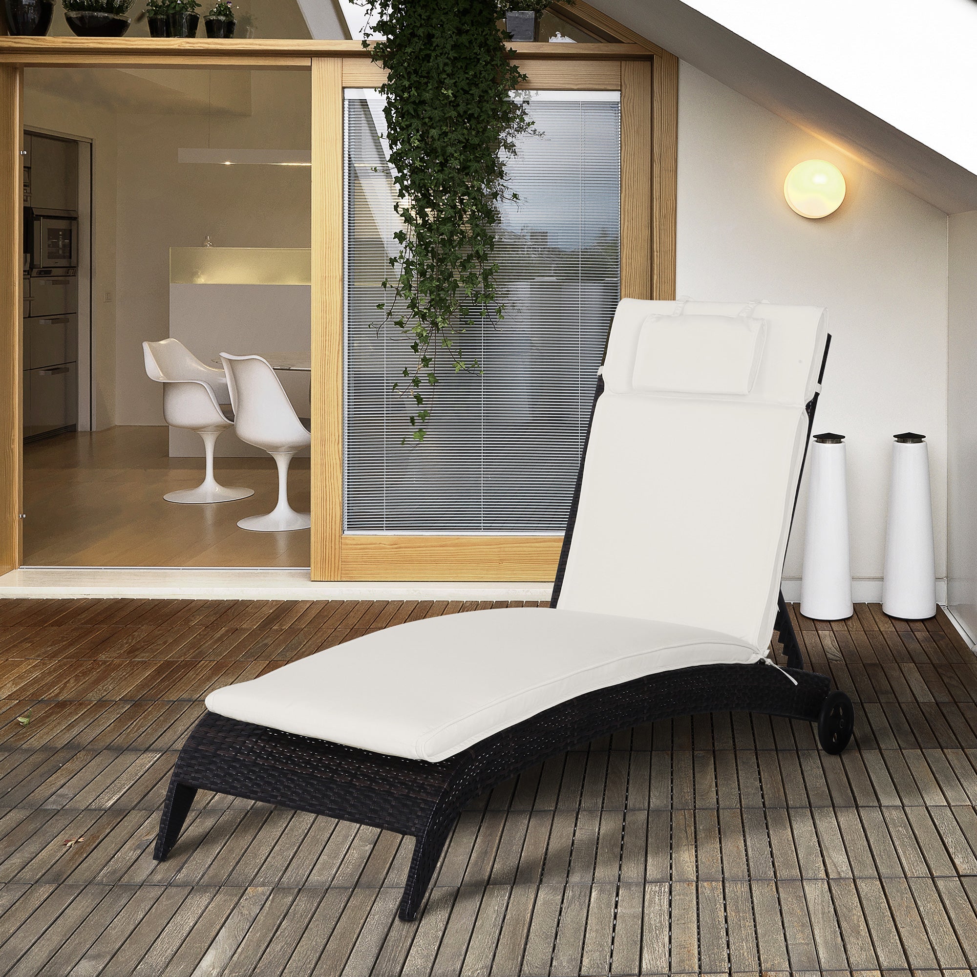 EASYCOMFORT Cushion for Deckchairs, Garden Sun Lounger, Cream White, 198x53x5cm