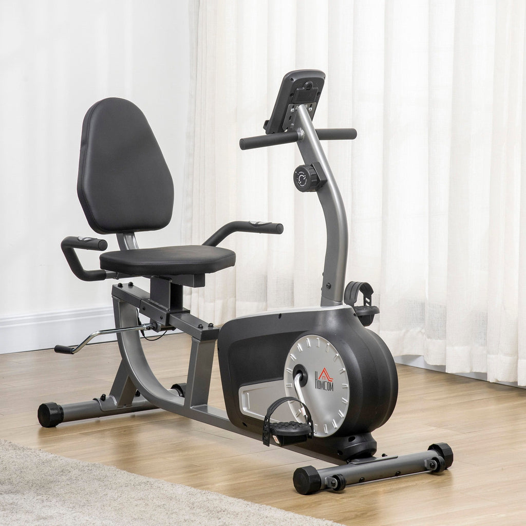 EASYCOMFORT Recumbent Horizontal Exercise Bike with 8 Resistance Levels, LCD Screen and Adjustable Seat, 122-137x62x103 cm