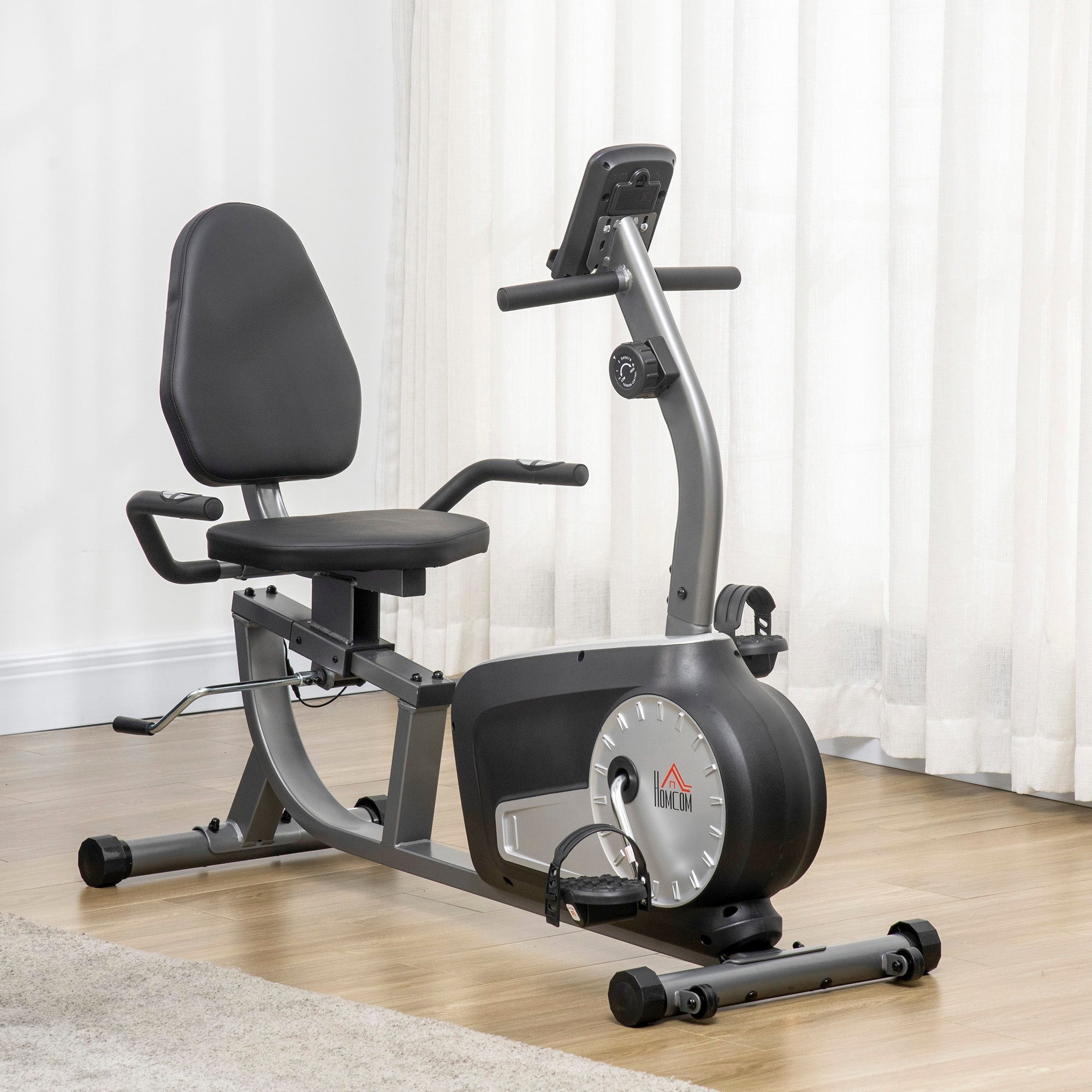 EASYCOMFORT Recumbent Horizontal Exercise Bike with 8 Resistance Levels, LCD Screen and Adjustable Seat, 122-137x62x103 cm