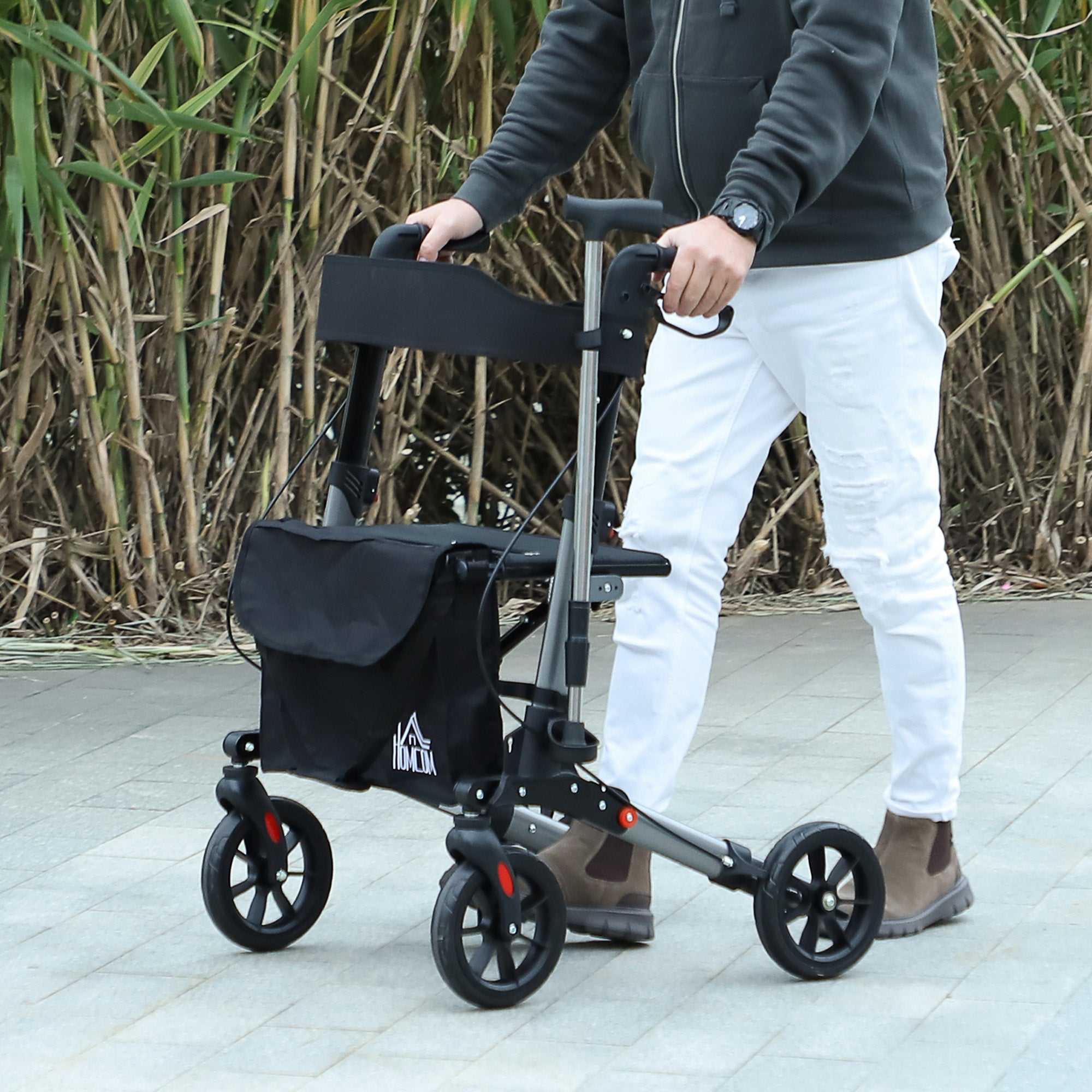 EasyComfort Deambulatore Pieghevole in Allumino ad Altezza Regolabile with Borsa, 64x67x80-92 cm, black e Argento