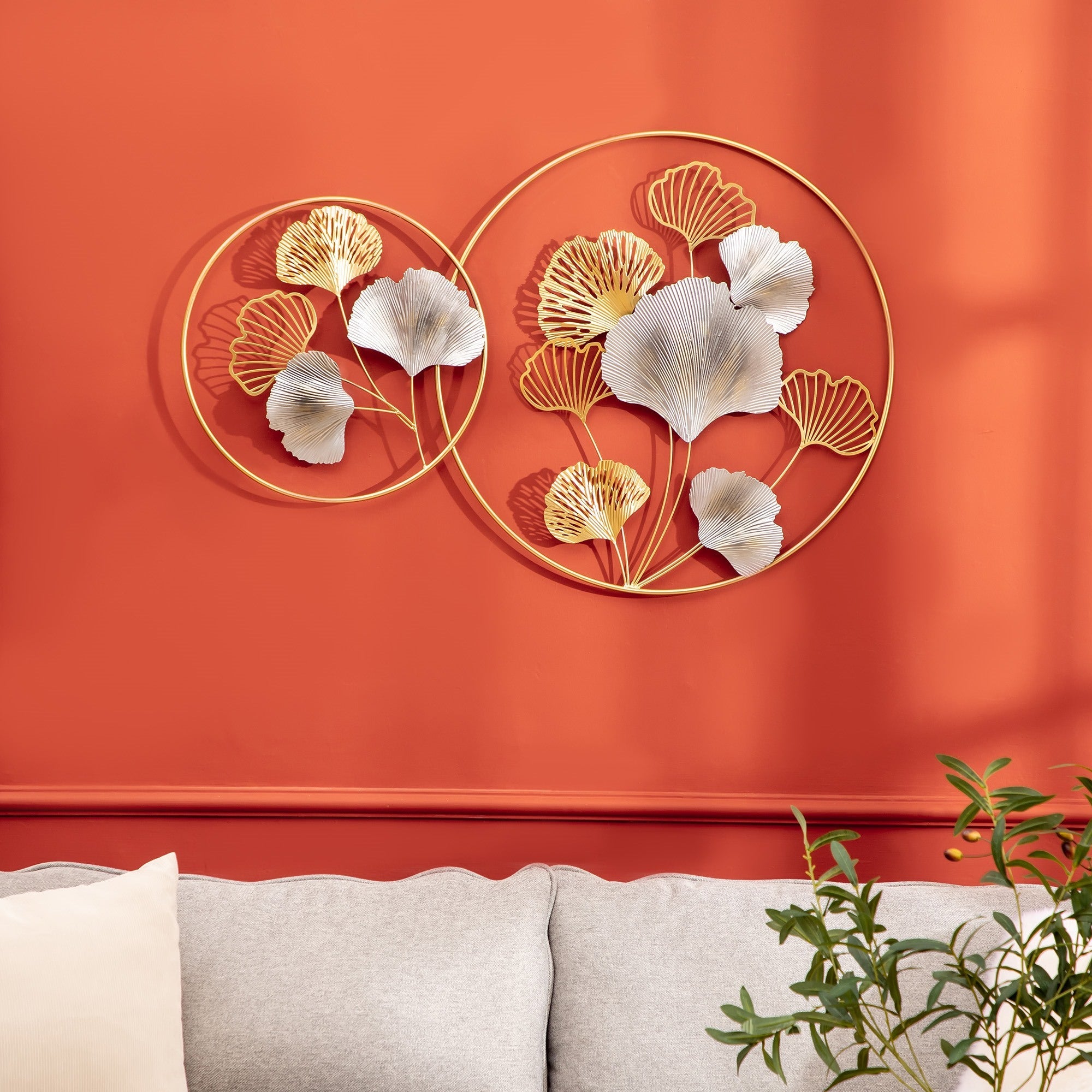 EasyComfort 3D metalen wanddecoratie Ginkgo, 102x66.2cm