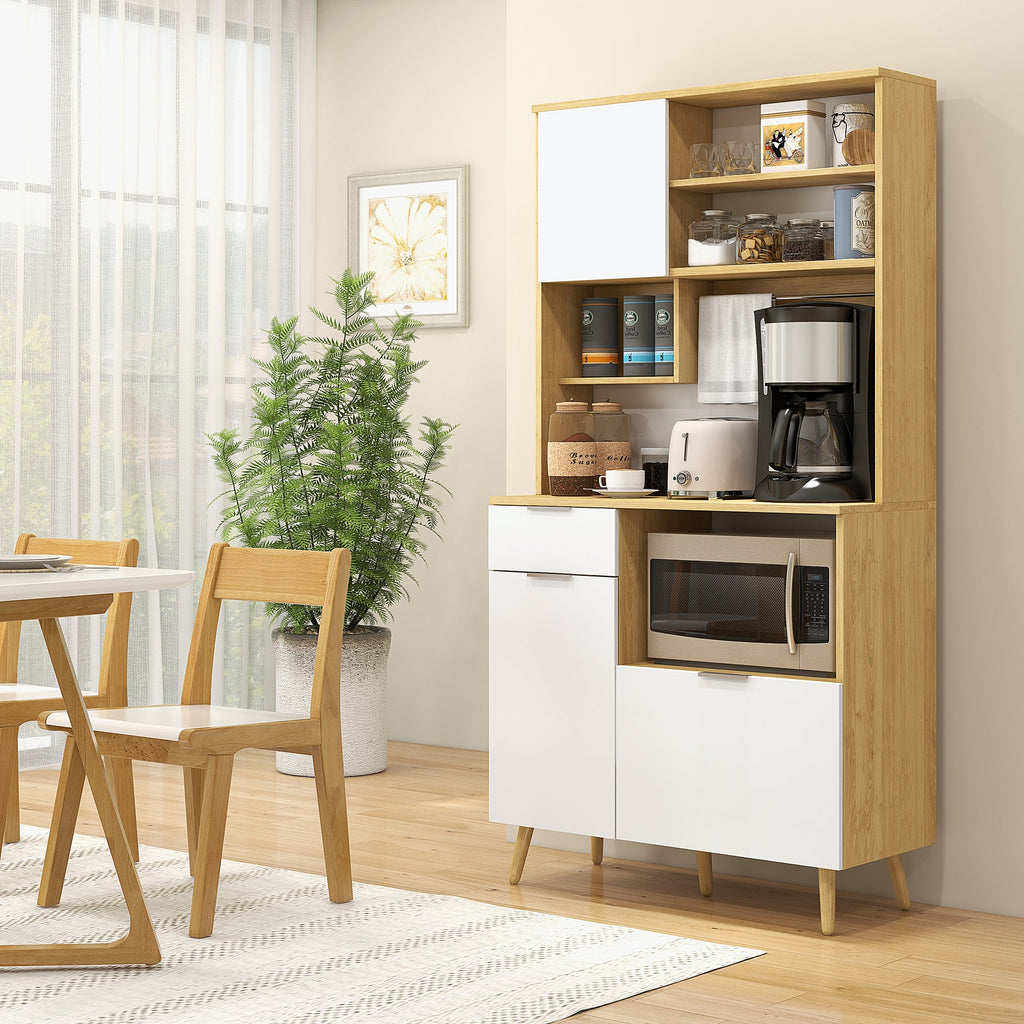 Easycomfort Dispensa da Cucina in Truciolato with Armadietti, Cassetti, Ripiani Regolabili e Appendino, 93x40x180 cm