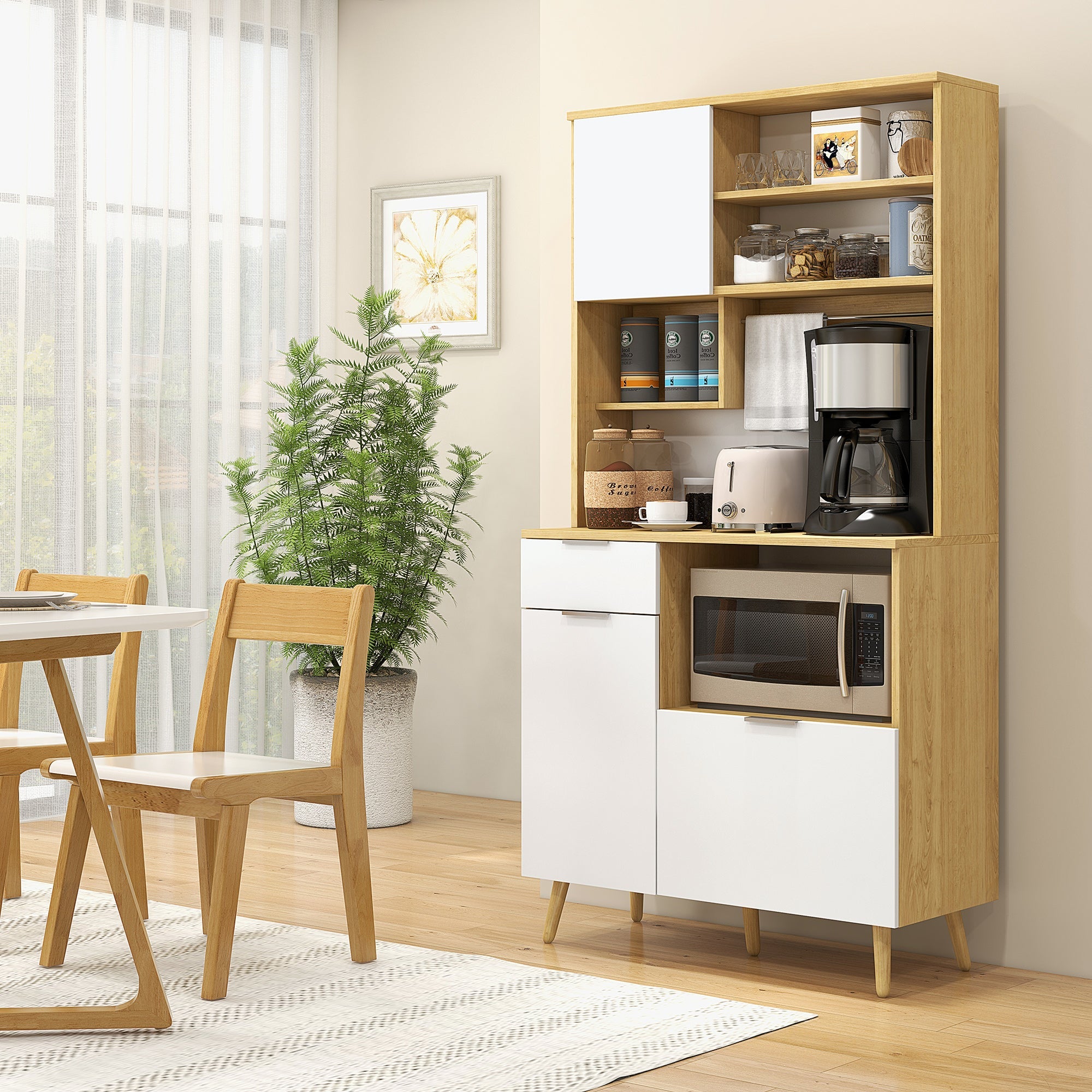Easycomfort Dispensa da Cucina in Truciolato with Armadietti, Cassetti, Ripiani Regolabili e Appendino, 93x40x180 cm