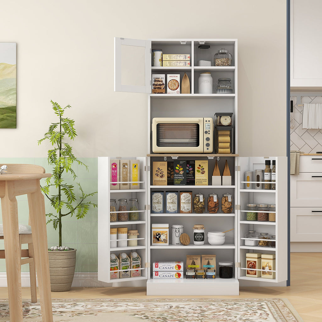 EasyComfort Dispensa da Cucina Porta Microonde with Ripiani Aperti e Armadietto with Portaspezie, 60x35x169 cm, white