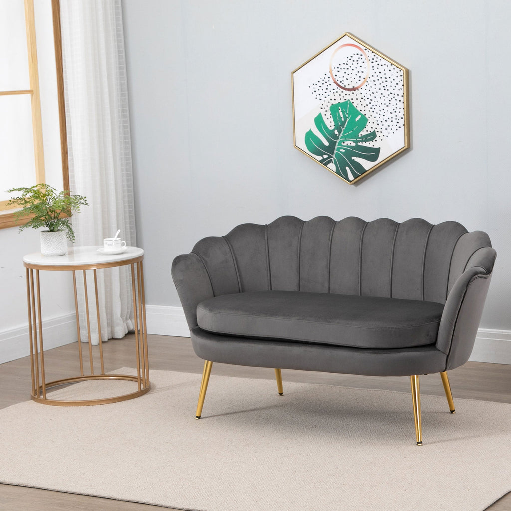 Easycomfort Divanetto 2 Posti in Tessuto Effetto Velluto with Braccioli, Divano Moderno with Seduta Imbottita per Camera da Letto e Soggiorno, 133x63x75cm, Grigio