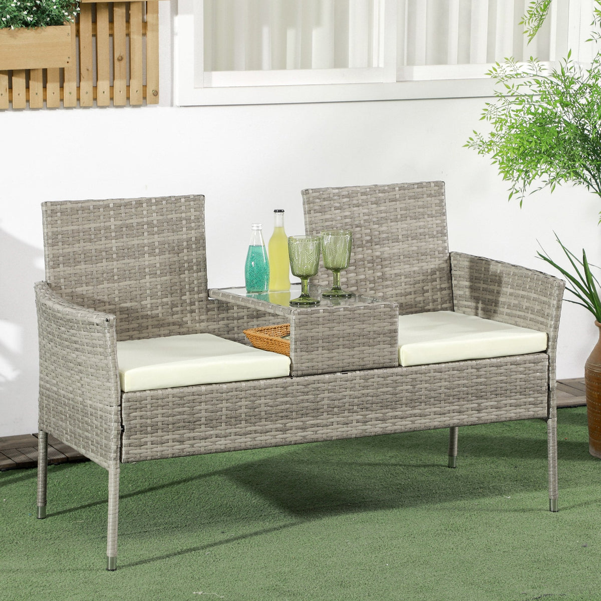 EasyComfort 2-zits tuinbank met bijzettafel 137x59x82 cm