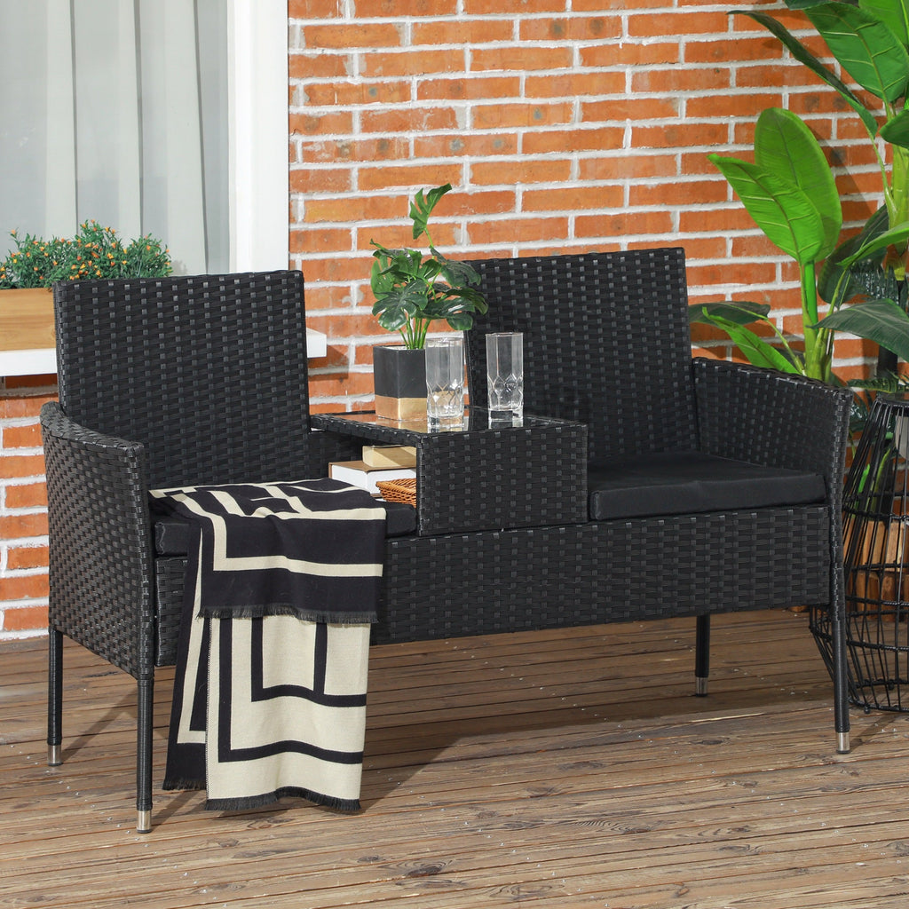 EasyComfort 2-zits buitenbank met tafeltje 137x59x82 cm, zwart