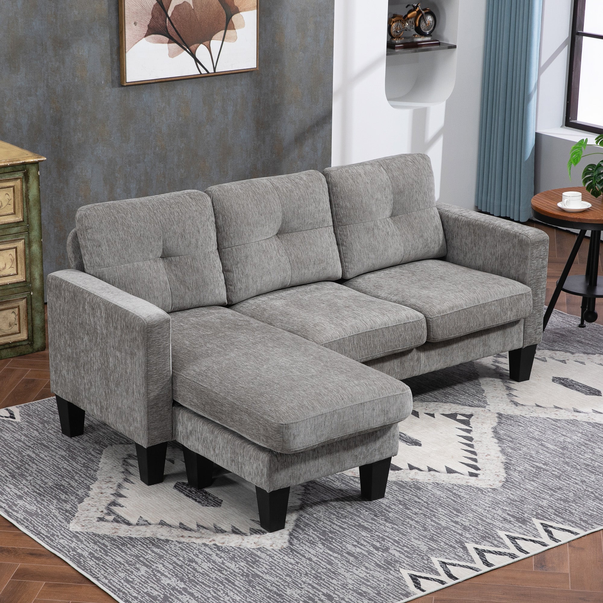 EasyComfort Divano Angolare 3 Posti with Cuscino per Seduta e Schienale, in Tessuto Effetto Ciniglia, 186x130x84 cm, Tortora