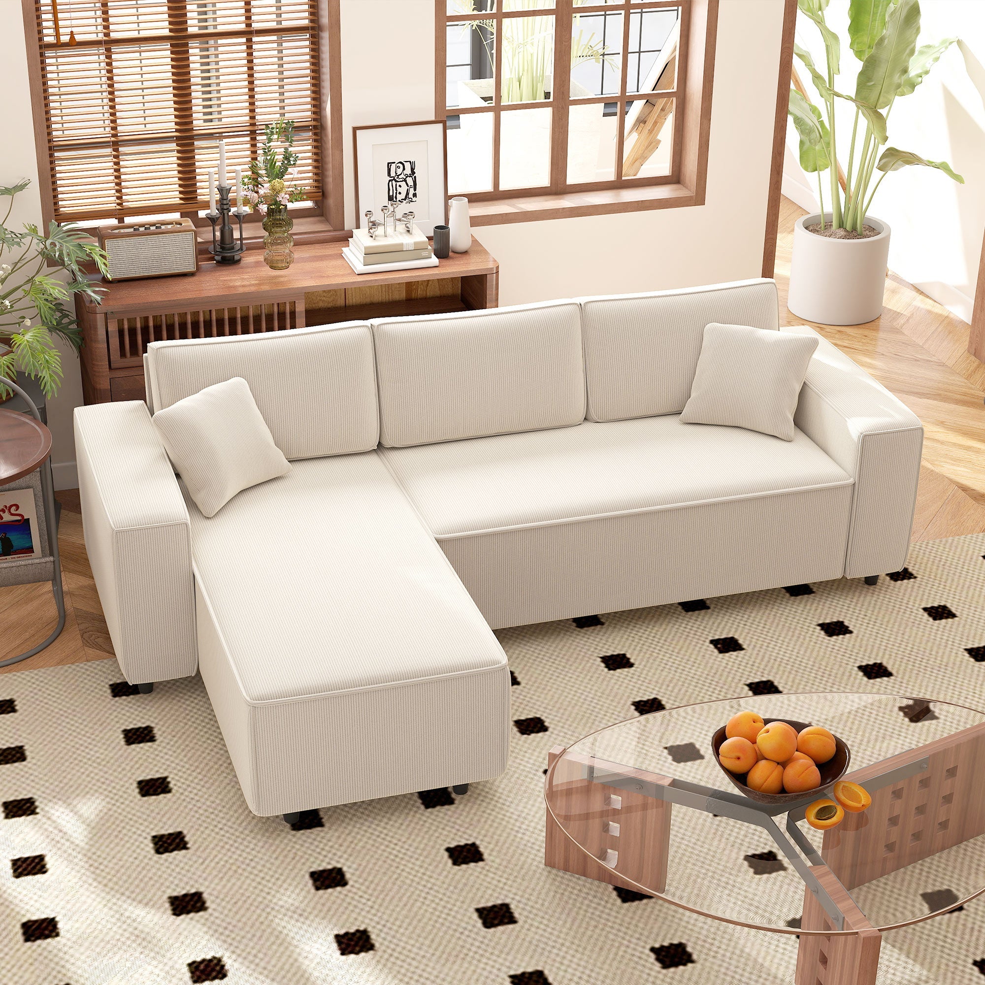 EasyComfort Divano 3-zits hoekbank met chaise-longue 241x153x83 cm crème