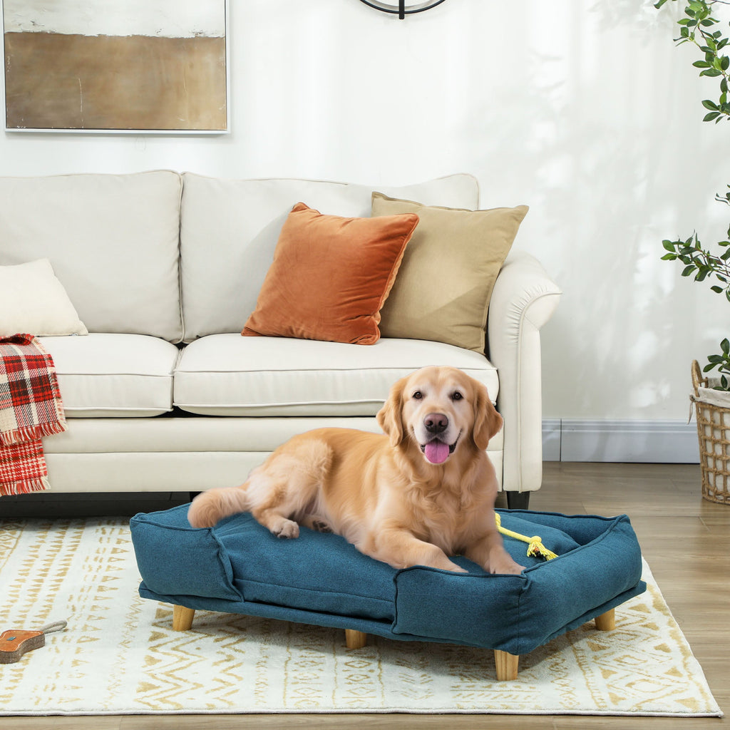EasyComfort Divano Lettino per Cani Grandi fino 30 kg da Interno con Cuscino Rimovibile, 96x66x24 cm, Blu