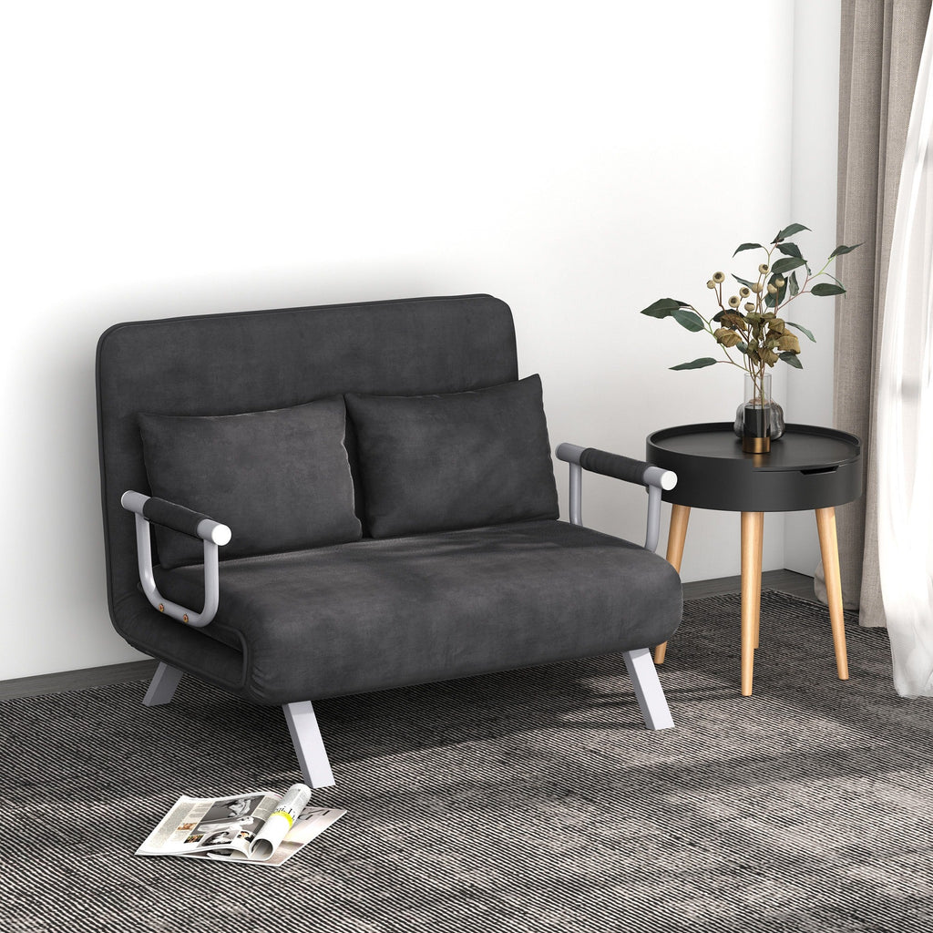 Easycomfort Divano Letto 2 Posti in Similpelle e Acciaio with Seduta Regolabile in 5 Posizioni, 105x80x78 cm, Grigio