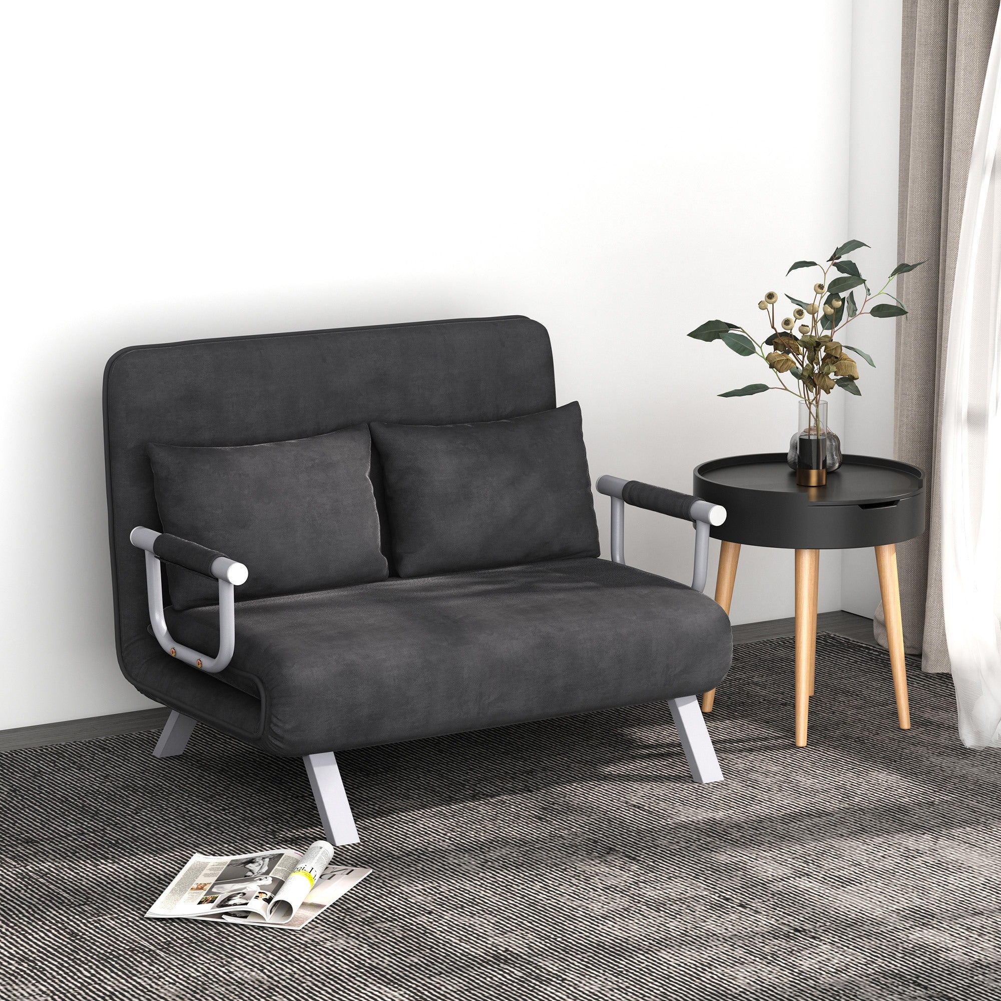 Easycomfort Divano Letto 2 Posti in Similpelle e Acciaio with Seduta Regolabile in 5 Posizioni, 105x80x78 cm, Grigio