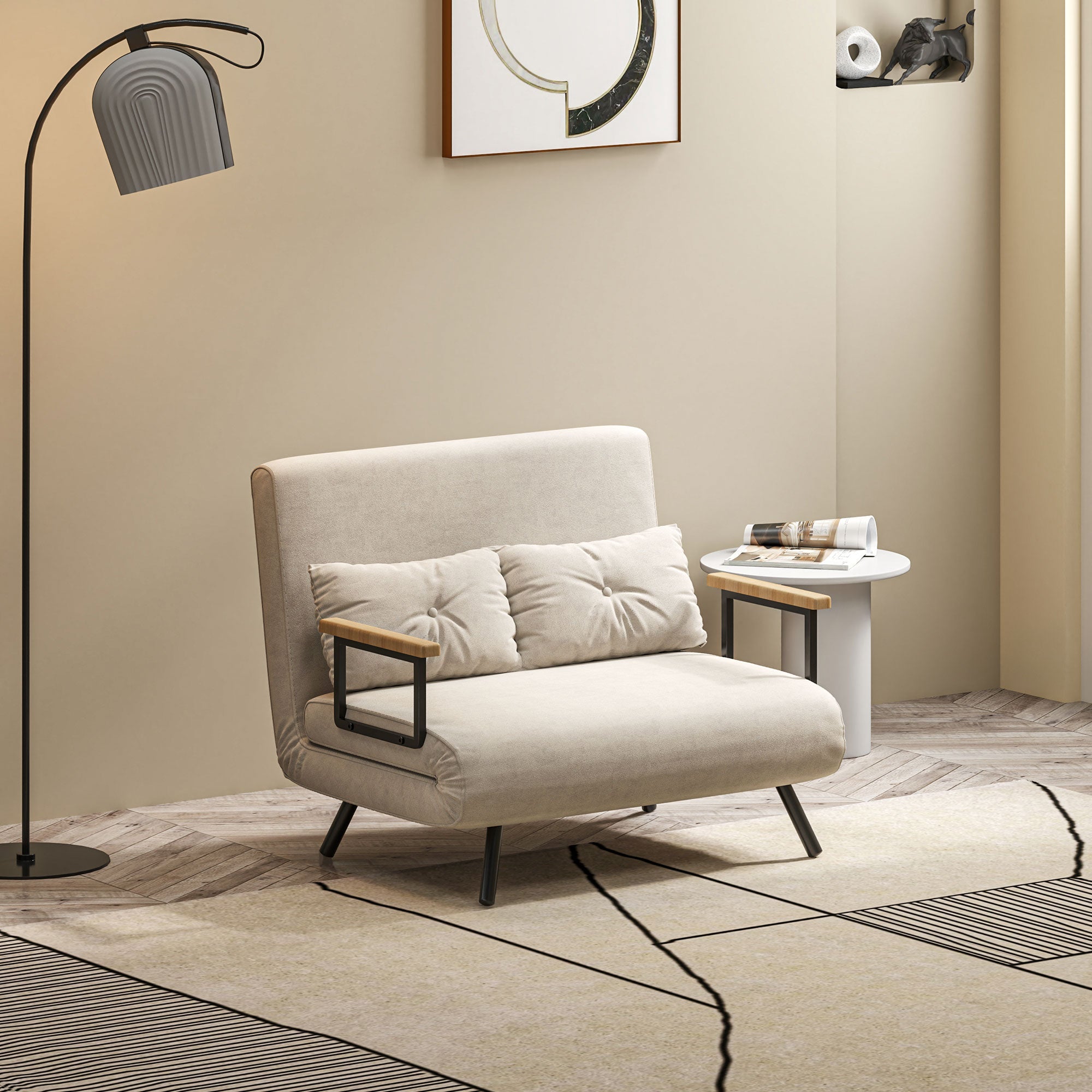 EasyComfort Divano Letto 3 in 1 in Tessuto Effetto Velluto with Schienale Regolabile e 2 Cuscini, 102x73x81 cm, white Crema