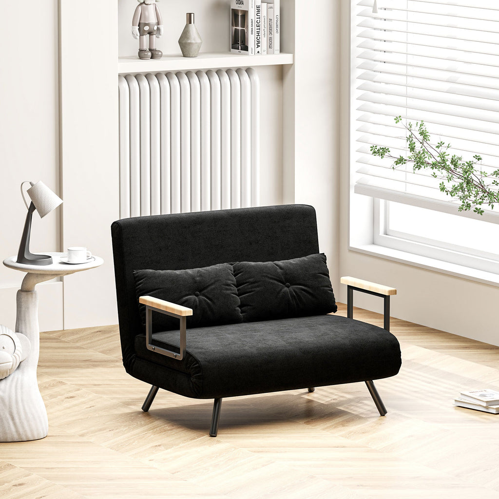 EasyComfort Divano Letto 3 in 1 in Tessuto Effetto Velluto with Schienale Regolabile e 2 Cuscini, 102x73x81 cm, black