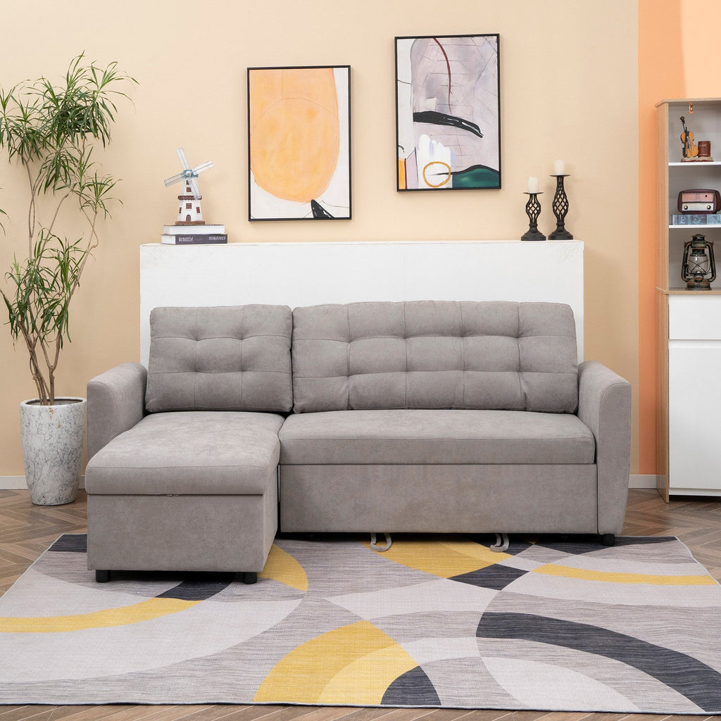 Easycomfort Divano Letto 3 Posti with Chaise Longue Contenitore in Tessuto, 217x134x85cm, Grigio